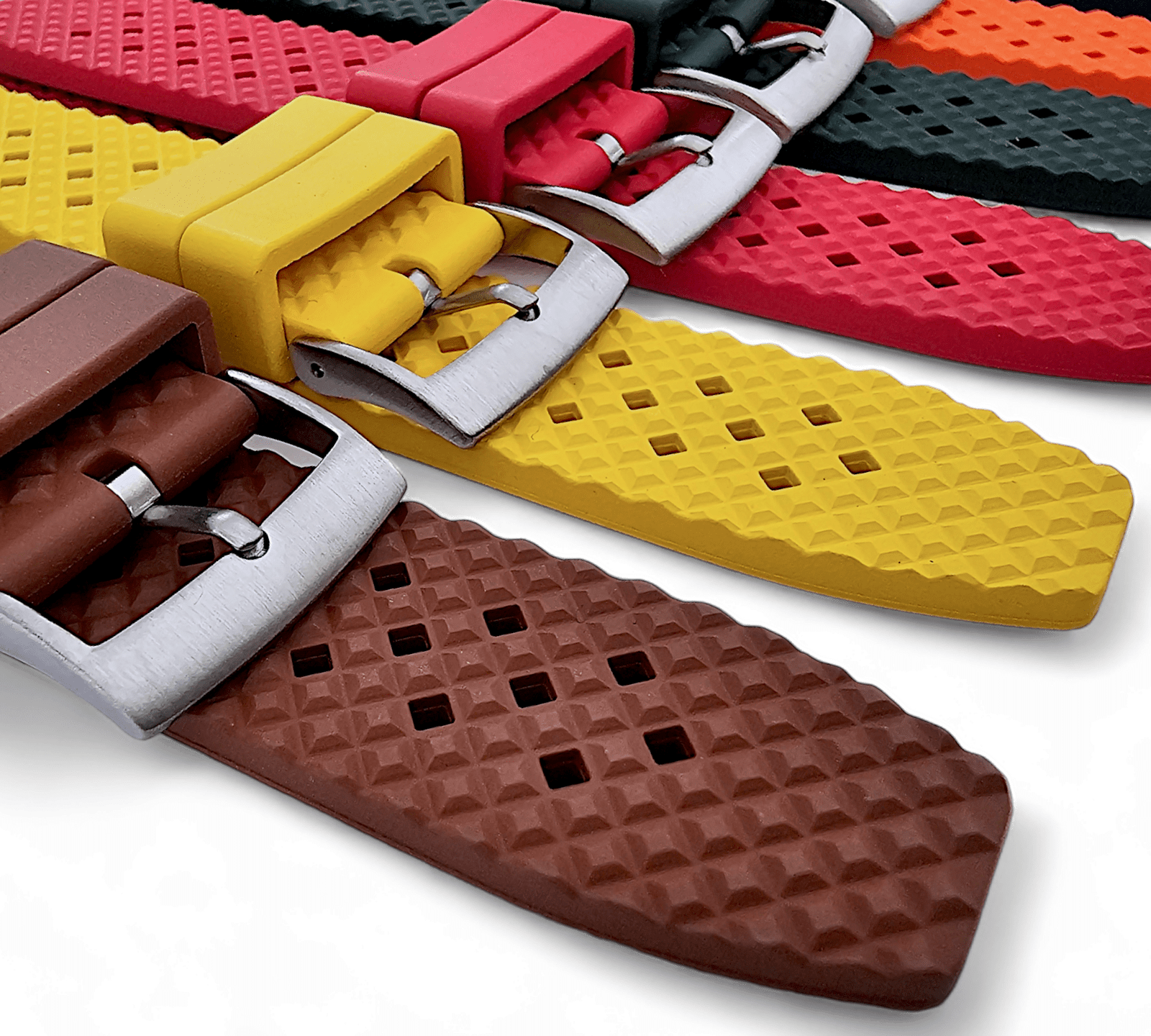 FKM Rubber Honeycomb Divers Watch Strap Band 20mm 22mm Brown - Wrist Envy