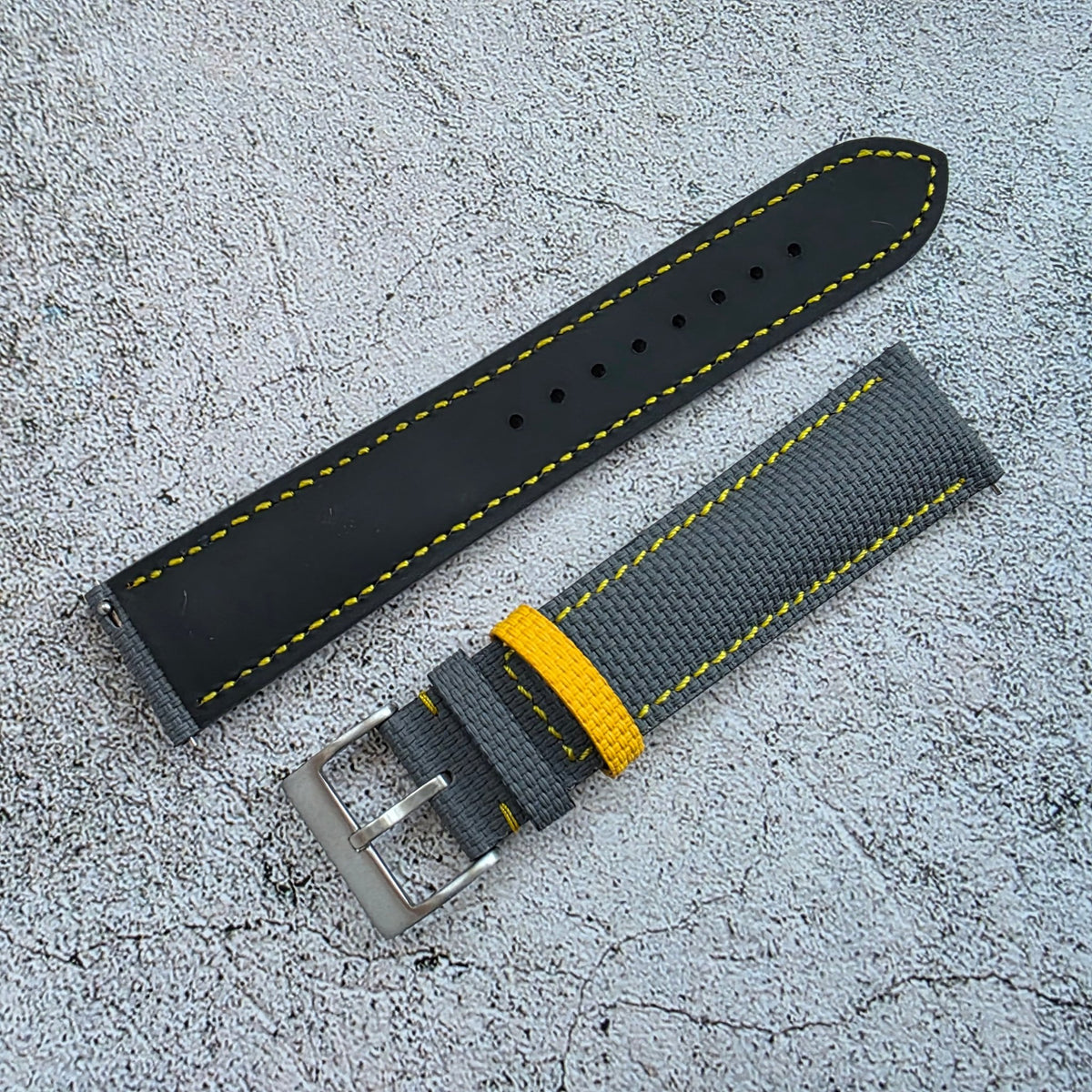FKM Rubber Sailcloth Watch Strap 20mm Grey Yellow - Wrist Envy