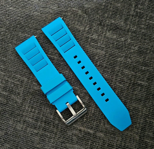 FKM Rubber Vented Watch Strap 22mm Bright Blue - Wrist Envy