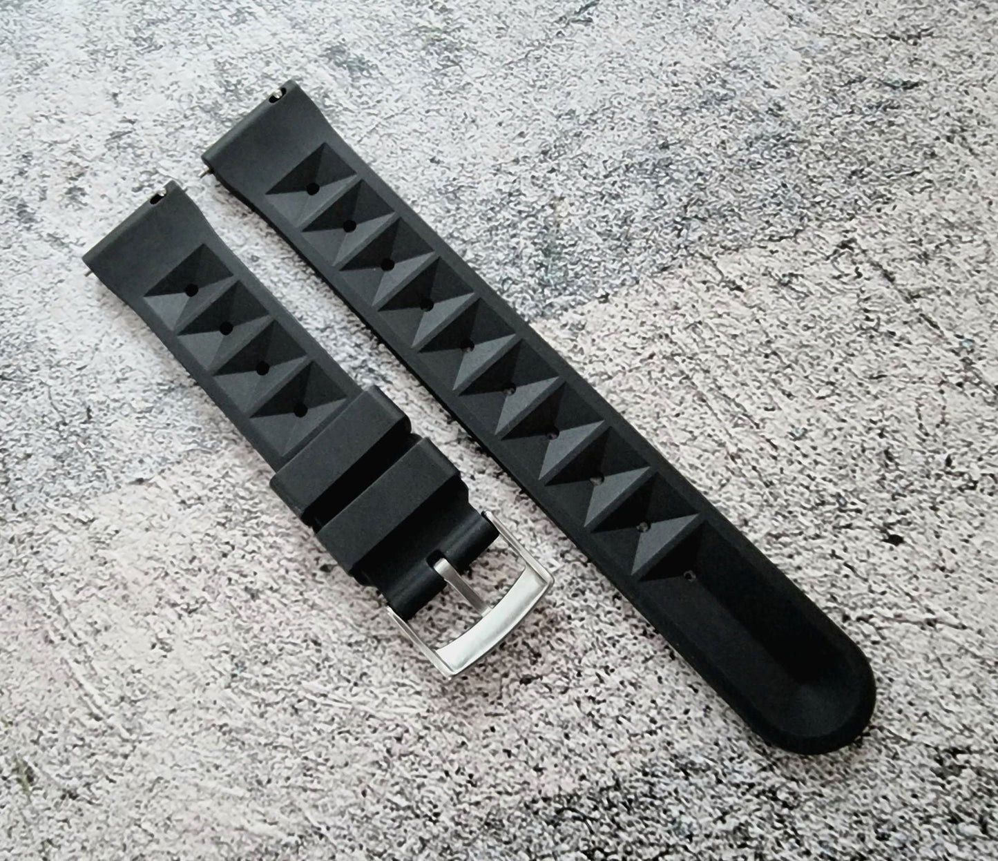 FKM Rubber Waffle Divers High Quality Watch Strap Band 20mm 22mm Black - Wrist Envy