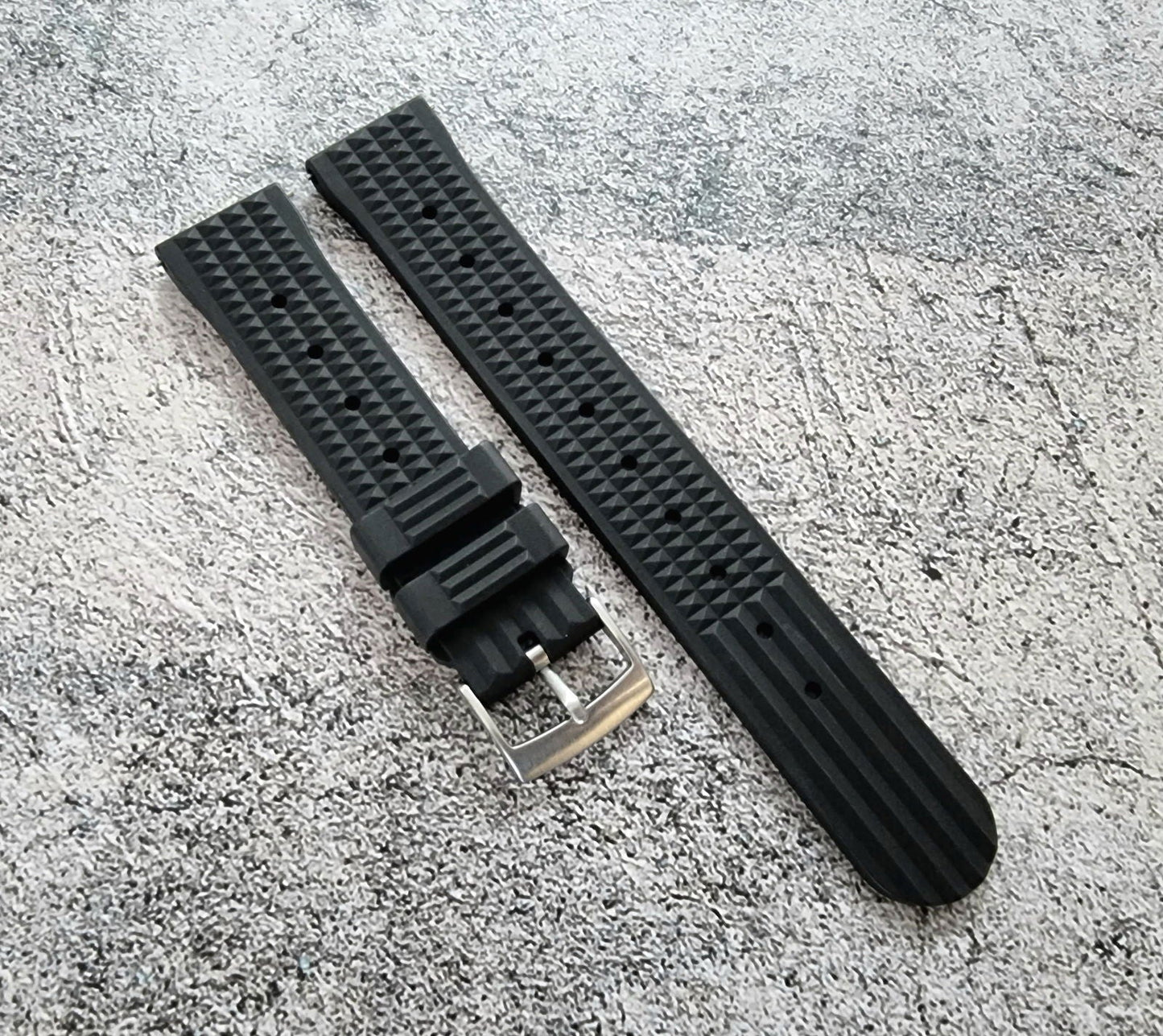 FKM Rubber Waffle Divers High Quality Watch Strap Band 20mm 22mm Black - Wrist Envy
