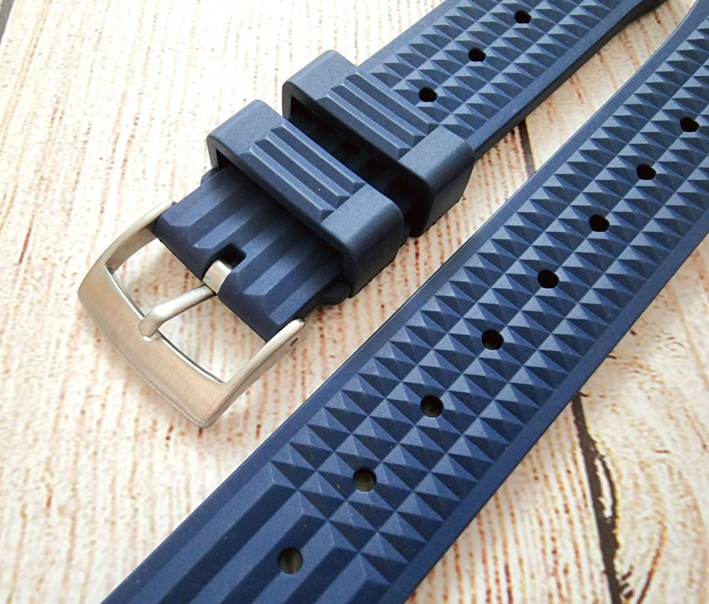 FKM Rubber Waffle Divers High Quality Watch Strap Band 20mm 22mm Blue - Wrist Envy