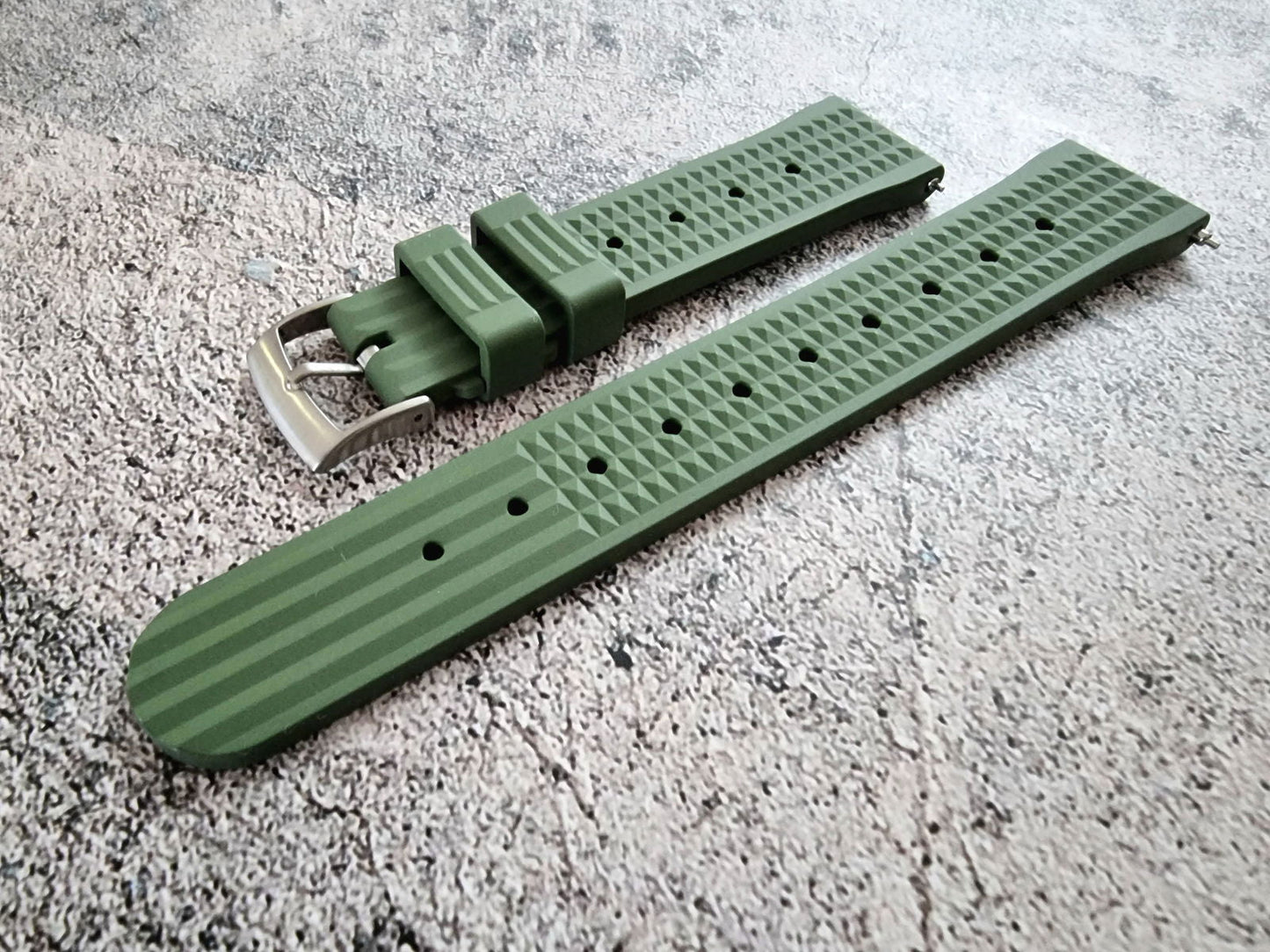 FKM Rubber Waffle Divers High Quality Watch Strap Band 20mm 22mm Green - Wrist Envy
