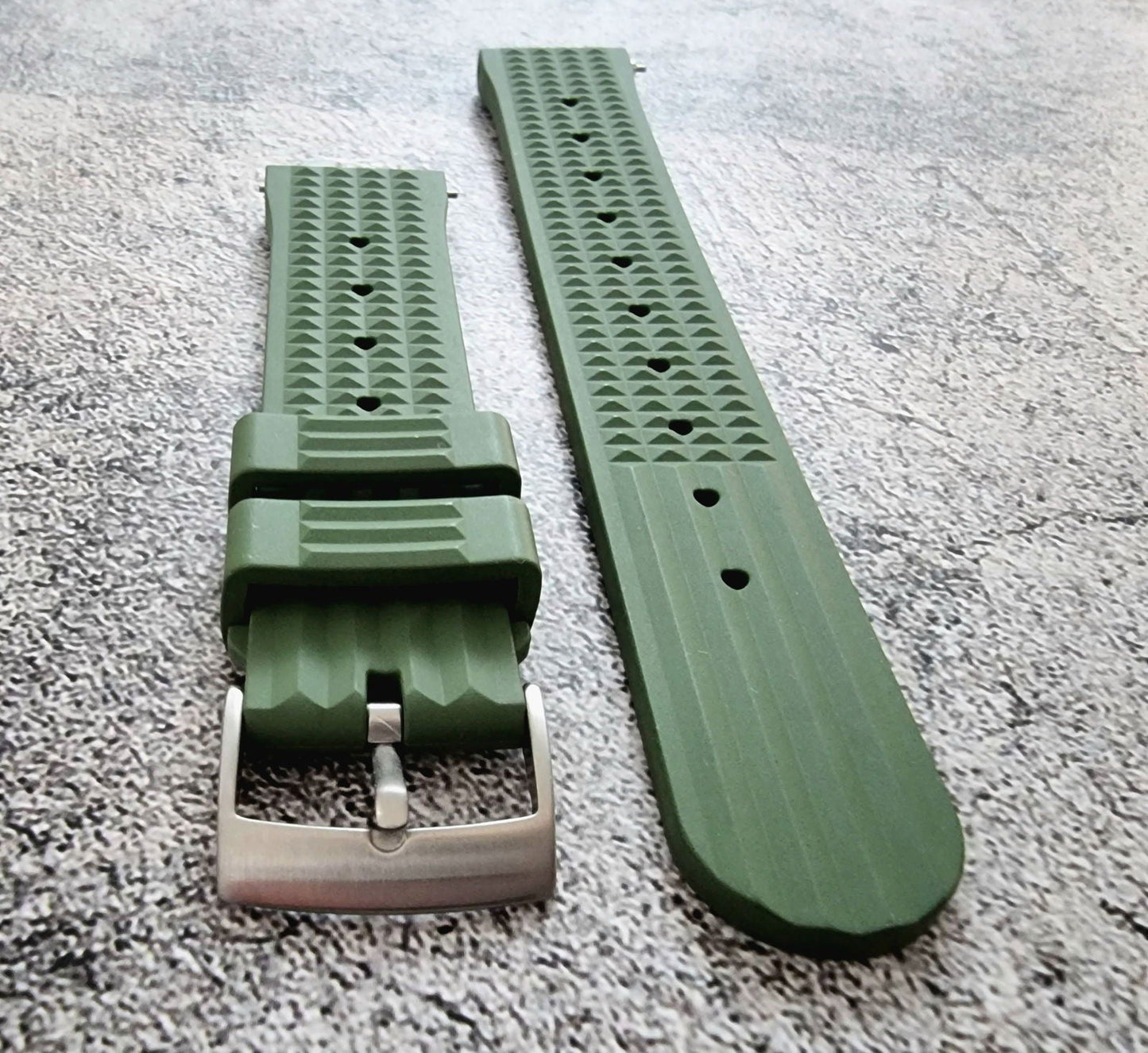 FKM Rubber Waffle Divers High Quality Watch Strap Band 20mm 22mm Green - Wrist Envy