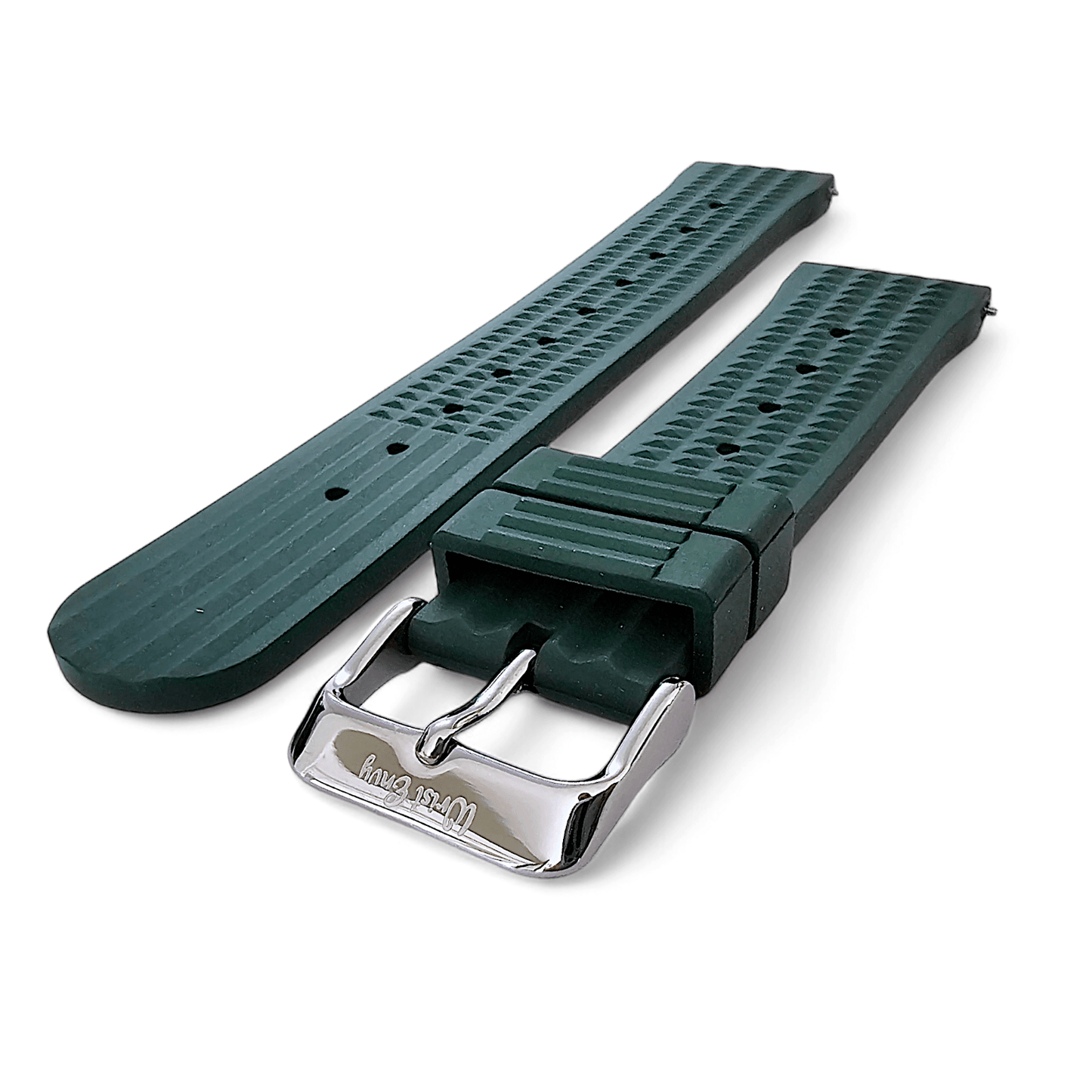 FKM Rubber Waffle Watch Strap Band Retro Divers Forrest Green 22mm - Wrist Envy