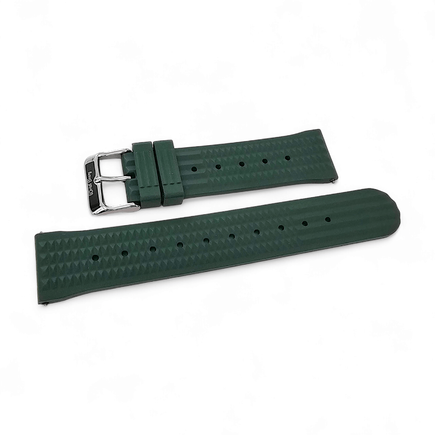 FKM Rubber Waffle Watch Strap Band Retro Divers Forrest Green 22mm - Wrist Envy