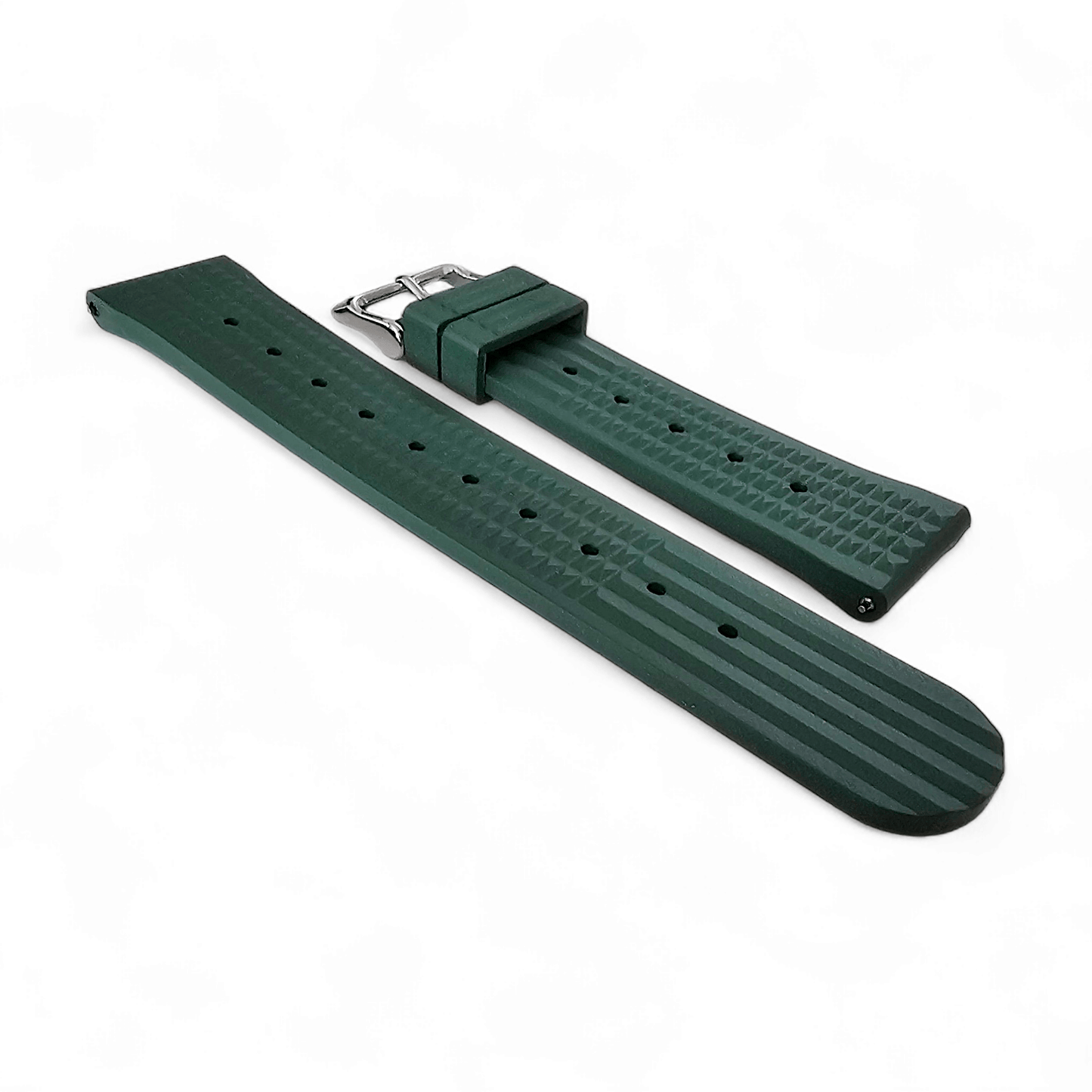 FKM Rubber Waffle Watch Strap Band Retro Divers Forrest Green 22mm - Wrist Envy