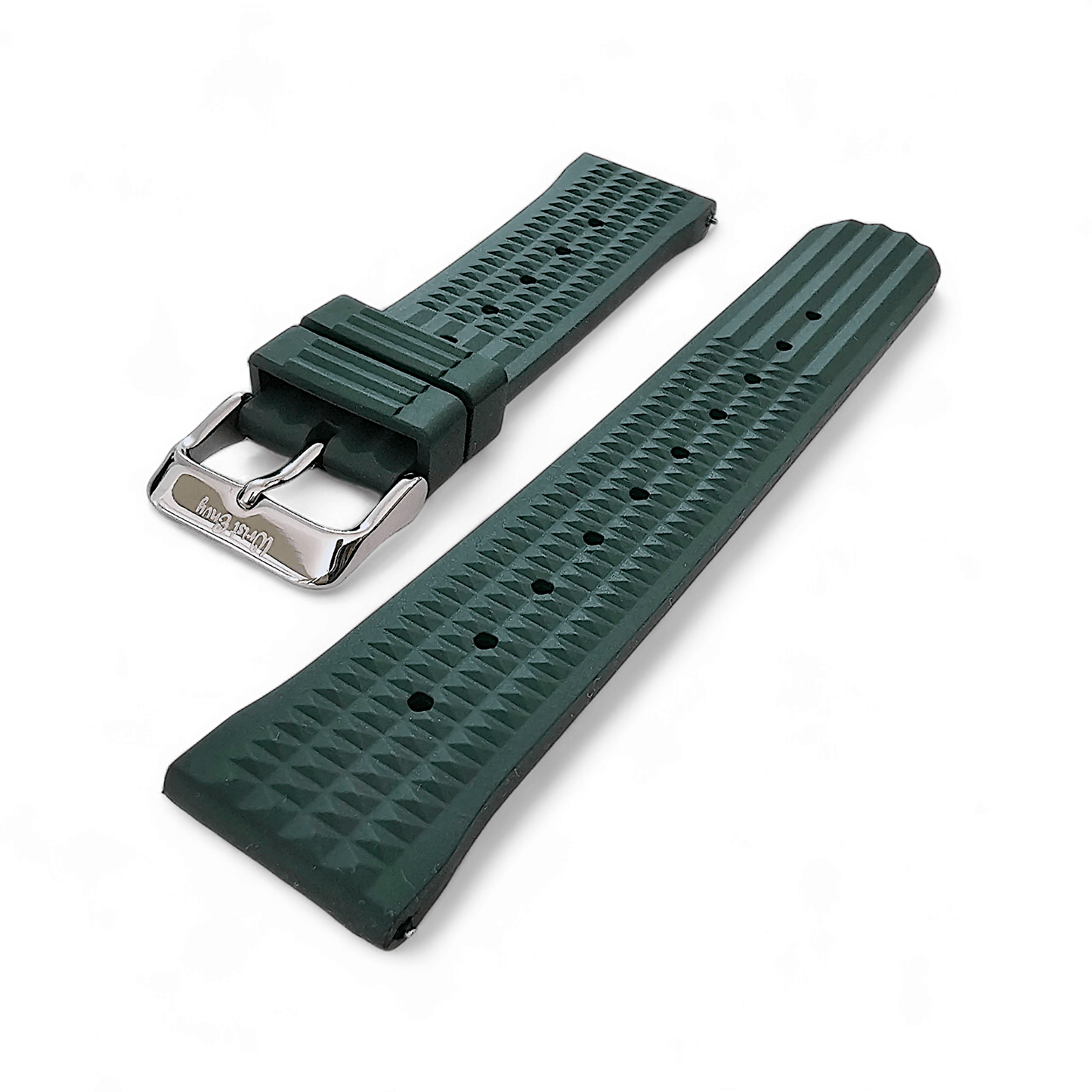 FKM Rubber Waffle Watch Strap Band Retro Divers Forrest Green 22mm - Wrist Envy