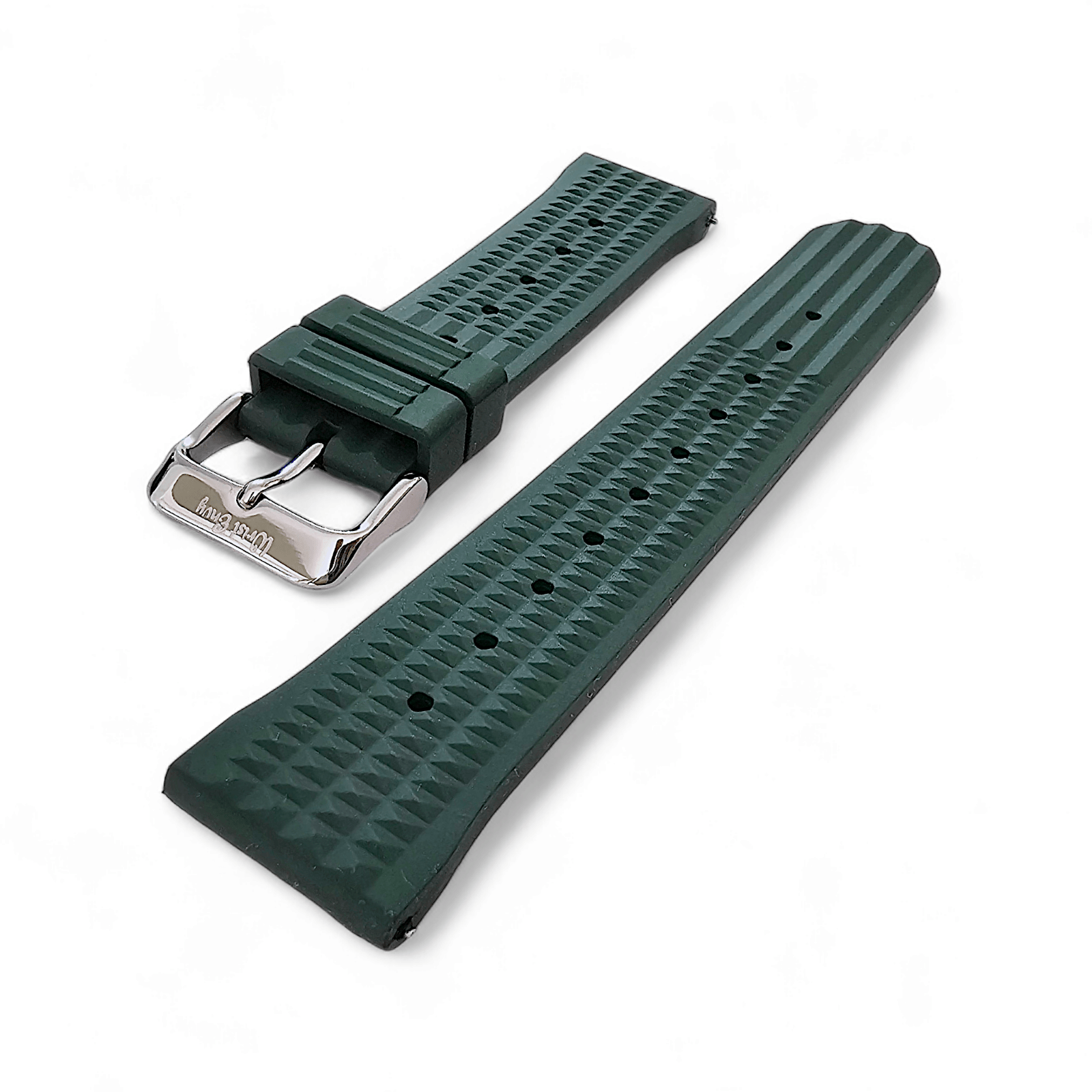FKM Rubber Waffle Watch Strap Band Retro Divers Forrest Green 22mm - Wrist Envy