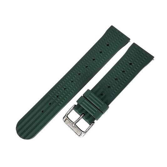 FKM Rubber Waffle Watch Strap Band Retro Divers Forrest Green 22mm - Wrist Envy