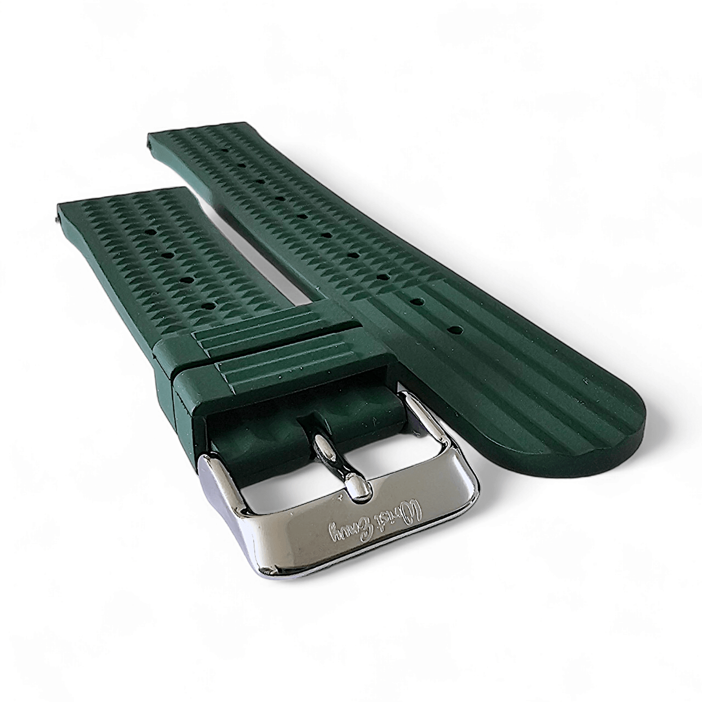 FKM Rubber Waffle Watch Strap Band Retro Divers Forrest Green 22mm - Wrist Envy