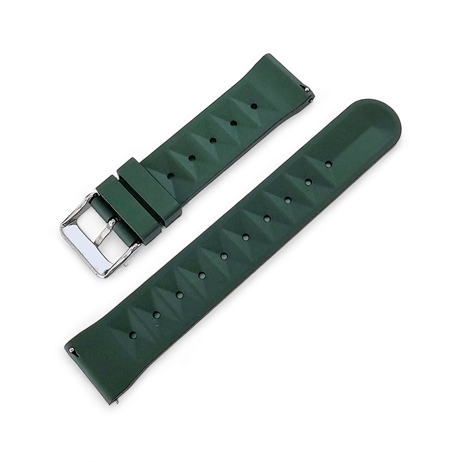 FKM Rubber Waffle Watch Strap Band Retro Divers Forrest Green 22mm - Wrist Envy