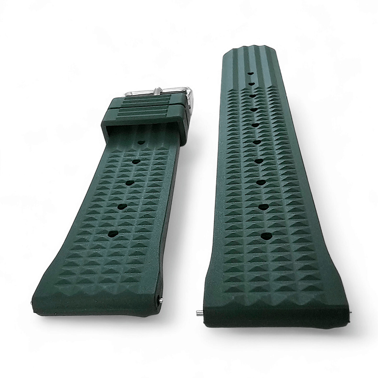 FKM Rubber Waffle Watch Strap Band Retro Divers Forrest Green 22mm - Wrist Envy