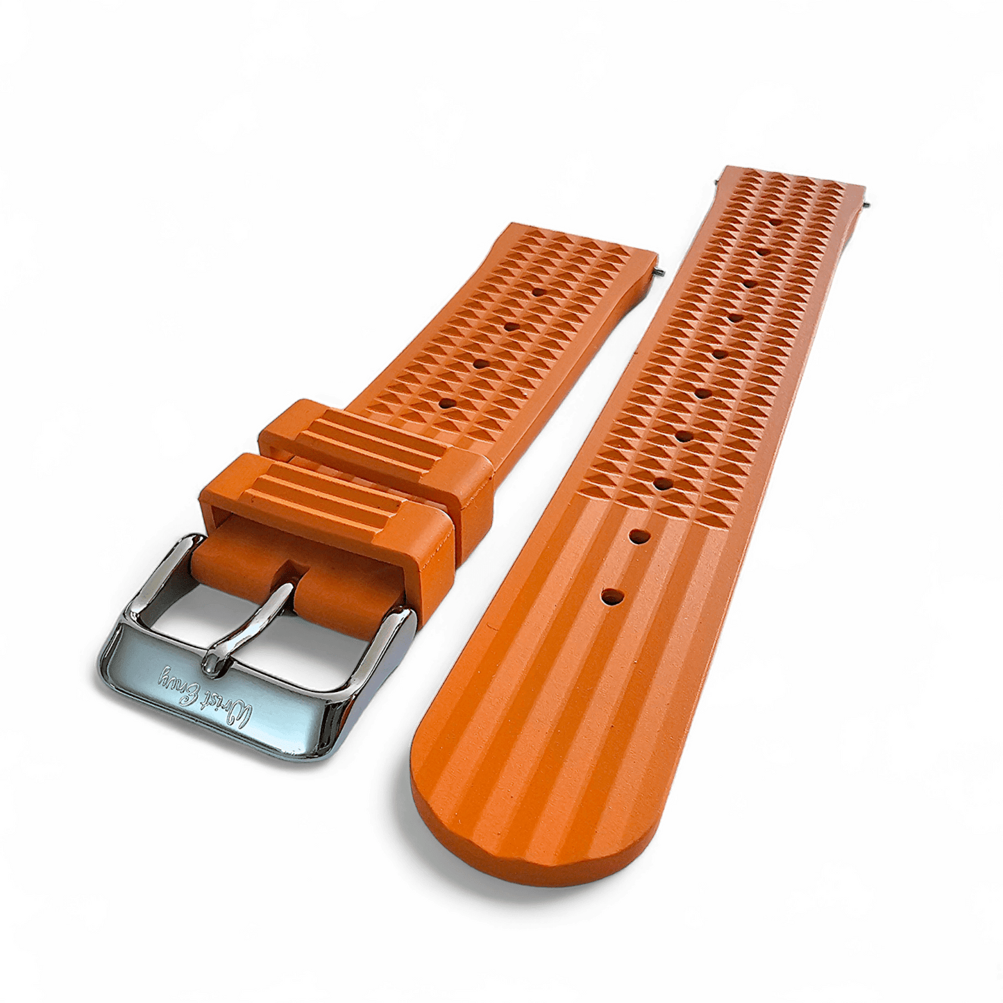 FKM Rubber Waffle Watch Strap Band Retro Divers Orange 20mm 22mm - Wrist Envy