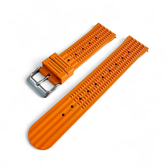 FKM Rubber Waffle Watch Strap Band Retro Divers Orange 20mm 22mm - Wrist Envy