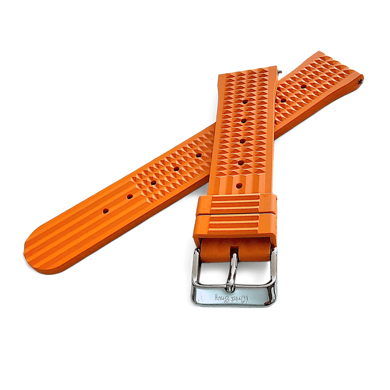 FKM Rubber Waffle Watch Strap Band Retro Divers Orange 20mm 22mm - Wrist Envy