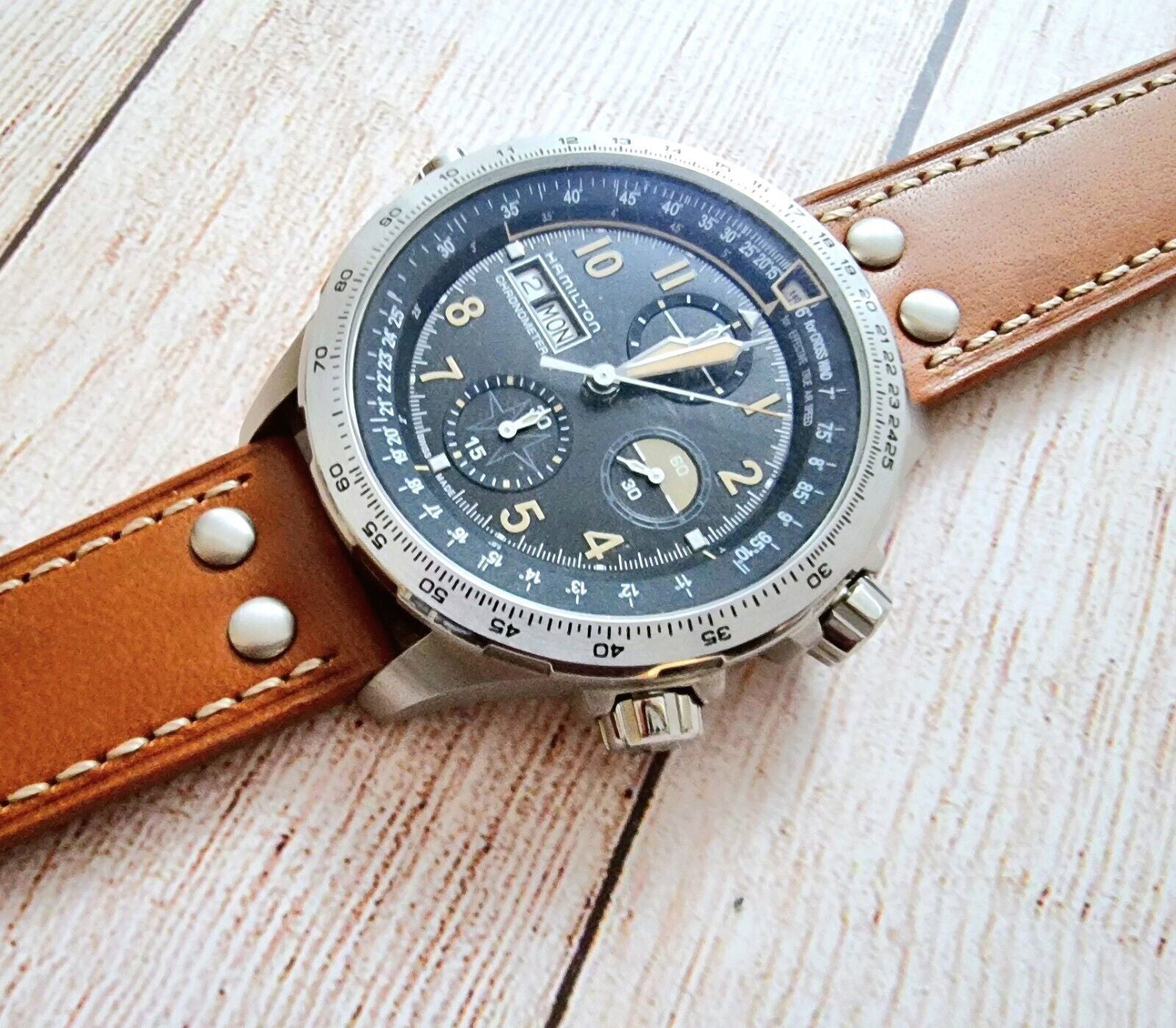 Flieger Watch Strap Rivet Stud Pilot Premium Leather Band 18mm 20mm 22mm 24mm - Wrist Envy