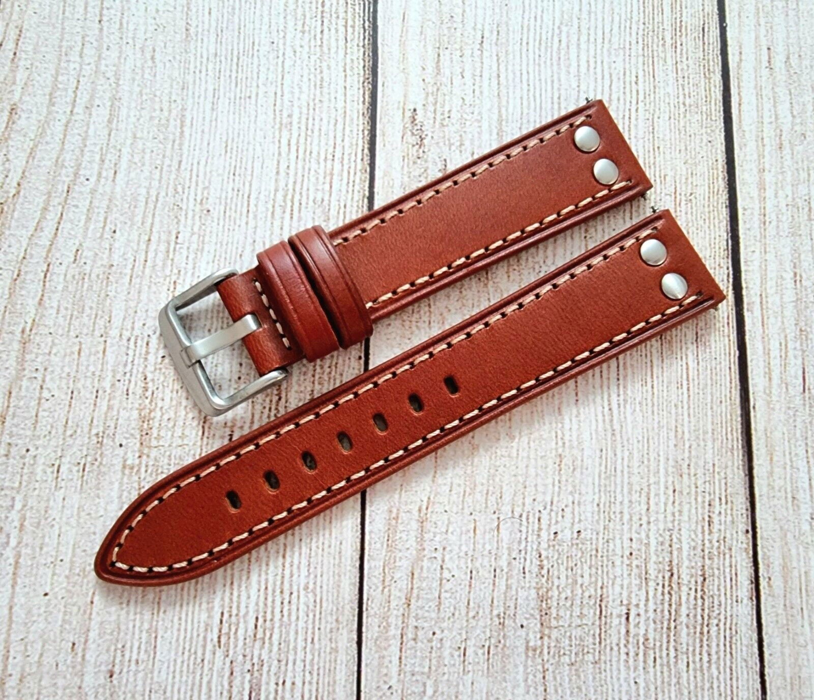Flieger Watch Strap Rivet Stud Pilot Premium Leather Band 18mm 20mm 22mm 24mm - Wrist Envy