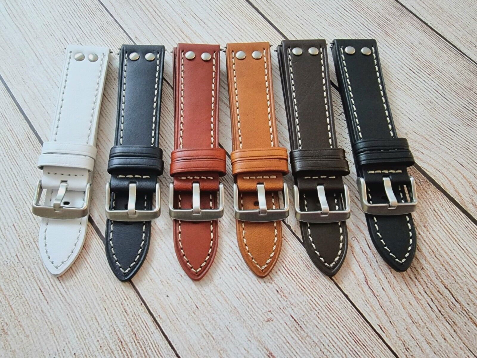 Flieger Watch Strap Rivet Stud Pilot Premium Leather Band 18mm 20mm 22mm 24mm - Wrist Envy