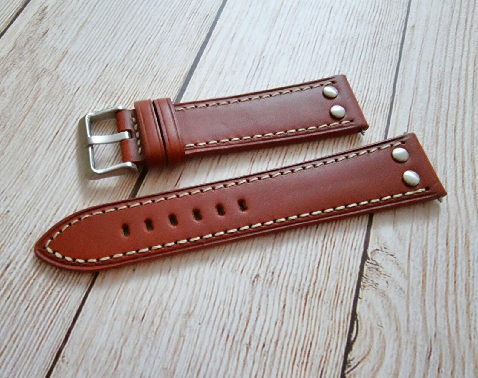 Flieger Watch Strap Rivet Stud Pilot Premium Leather Band 18mm 20mm 22mm 24mm - Wrist Envy