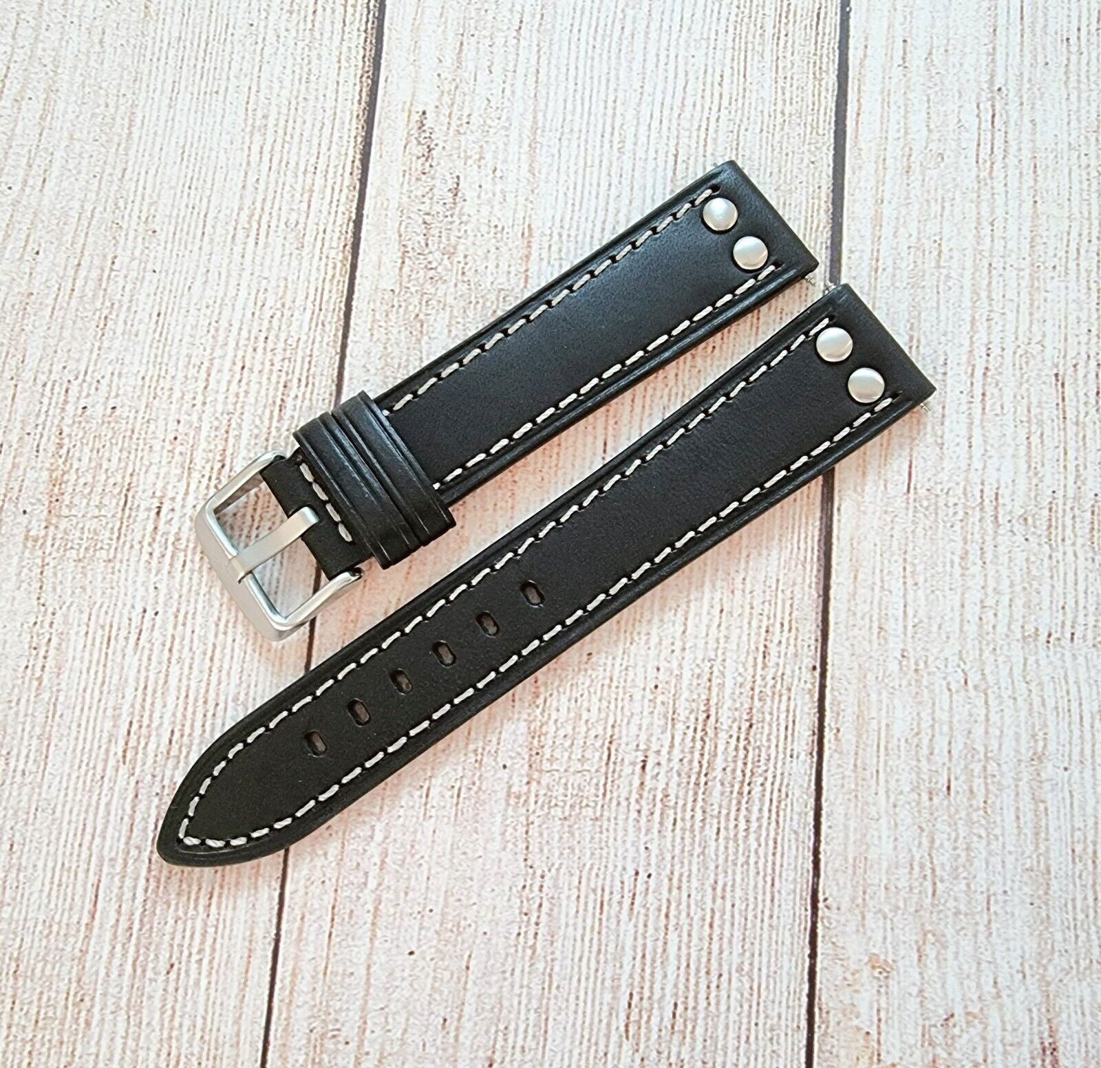 Flieger Watch Strap Rivet Stud Pilot Premium Leather Band 18mm 20mm 22mm 24mm - Wrist Envy