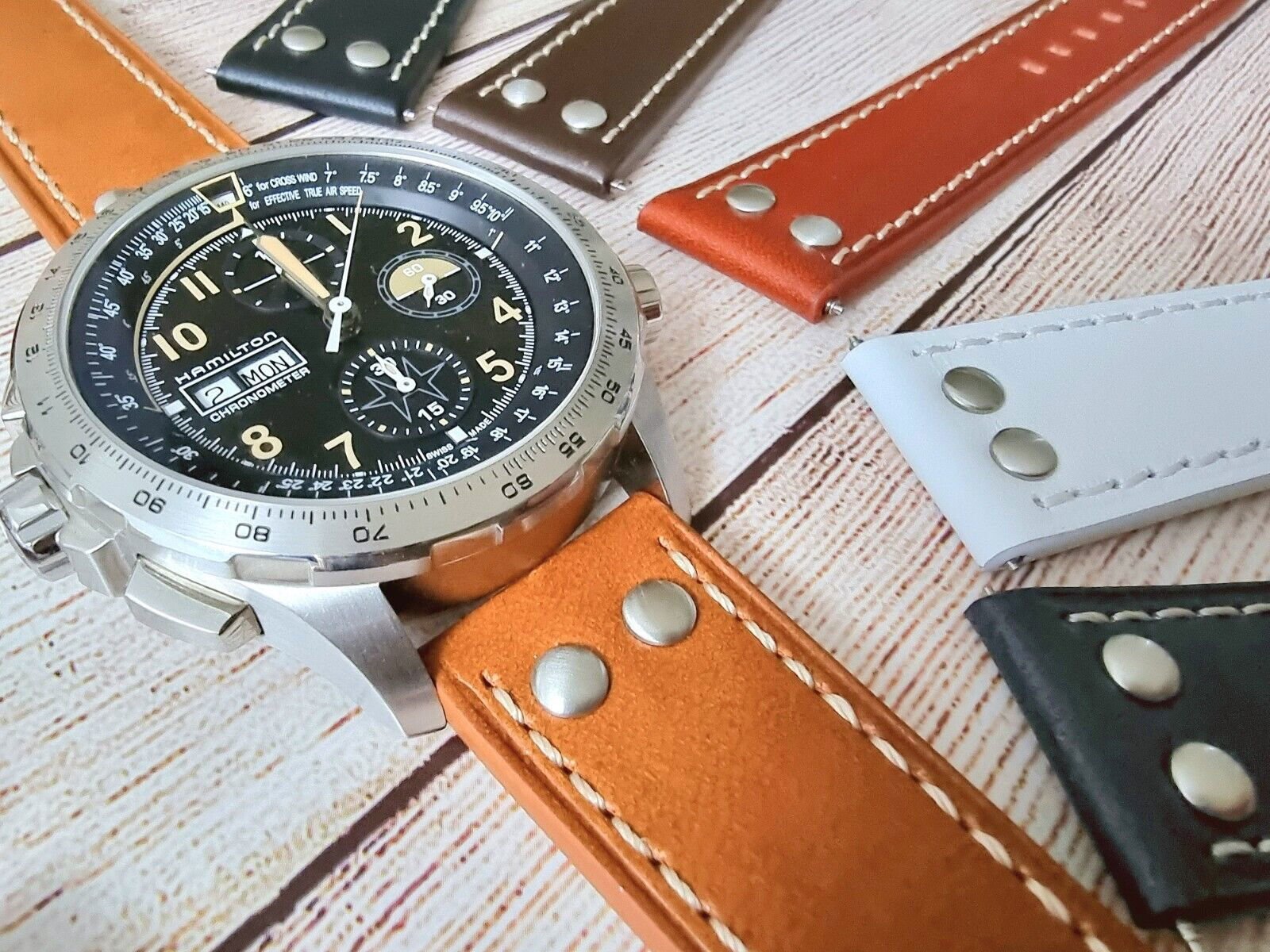 Flieger Watch Strap Rivet Stud Pilot Premium Leather Band 18mm 20mm 22mm 24mm - Wrist Envy