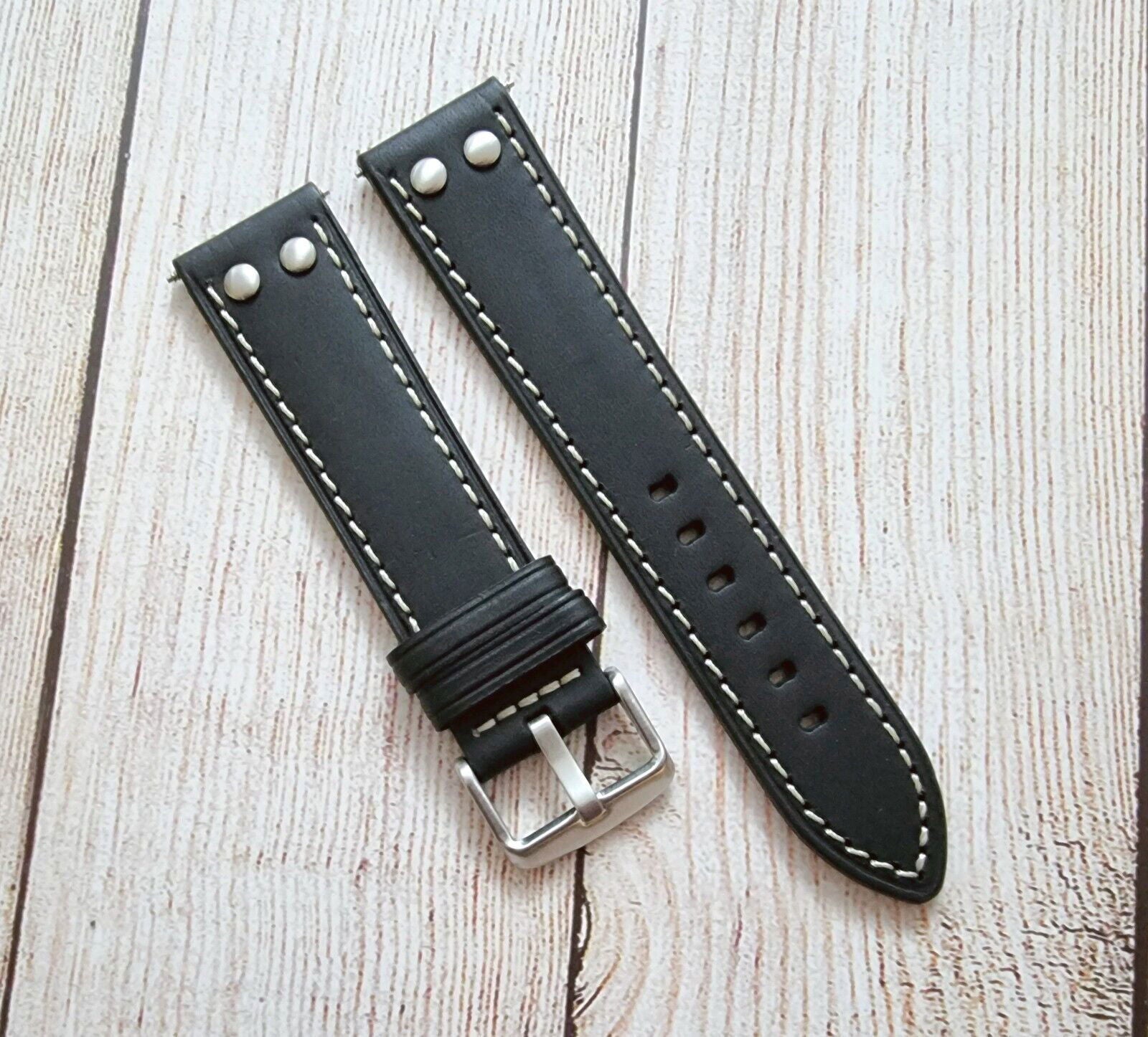 Flieger Watch Strap Rivet Stud Pilot Premium Leather Band 18mm 20mm 22mm 24mm - Wrist Envy
