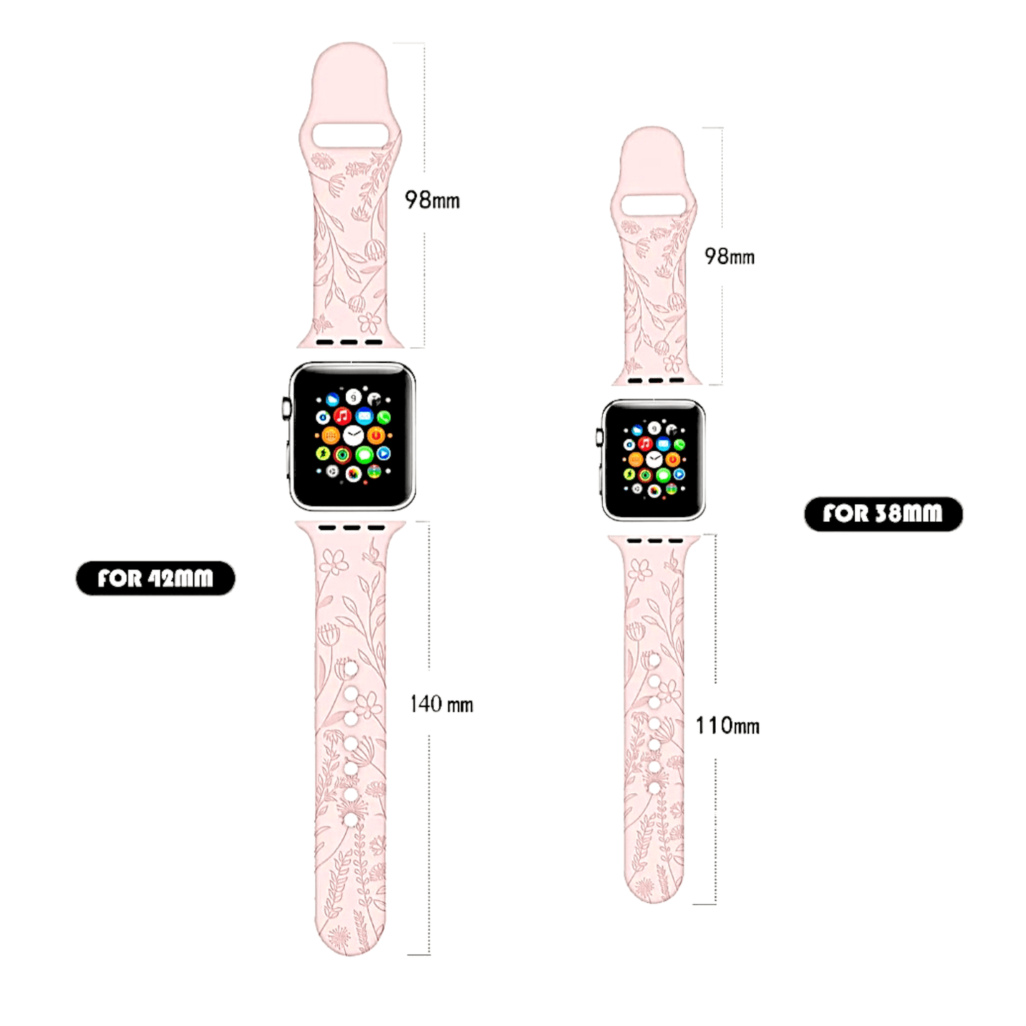 Floral Patterned Silicone Watch Strap For Apple Watch Pink - Wrist Envy