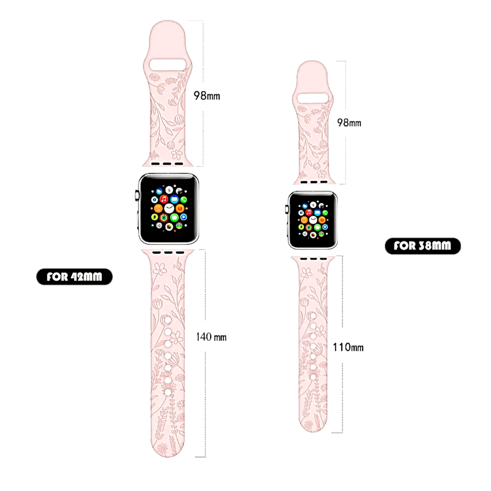 Floral Patterned Silicone Watch Strap For Apple Watch Pink - Wrist Envy