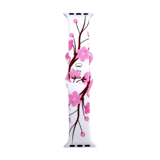 Floral Silicone Strap For Apple Watch White Pink - Wrist Envy