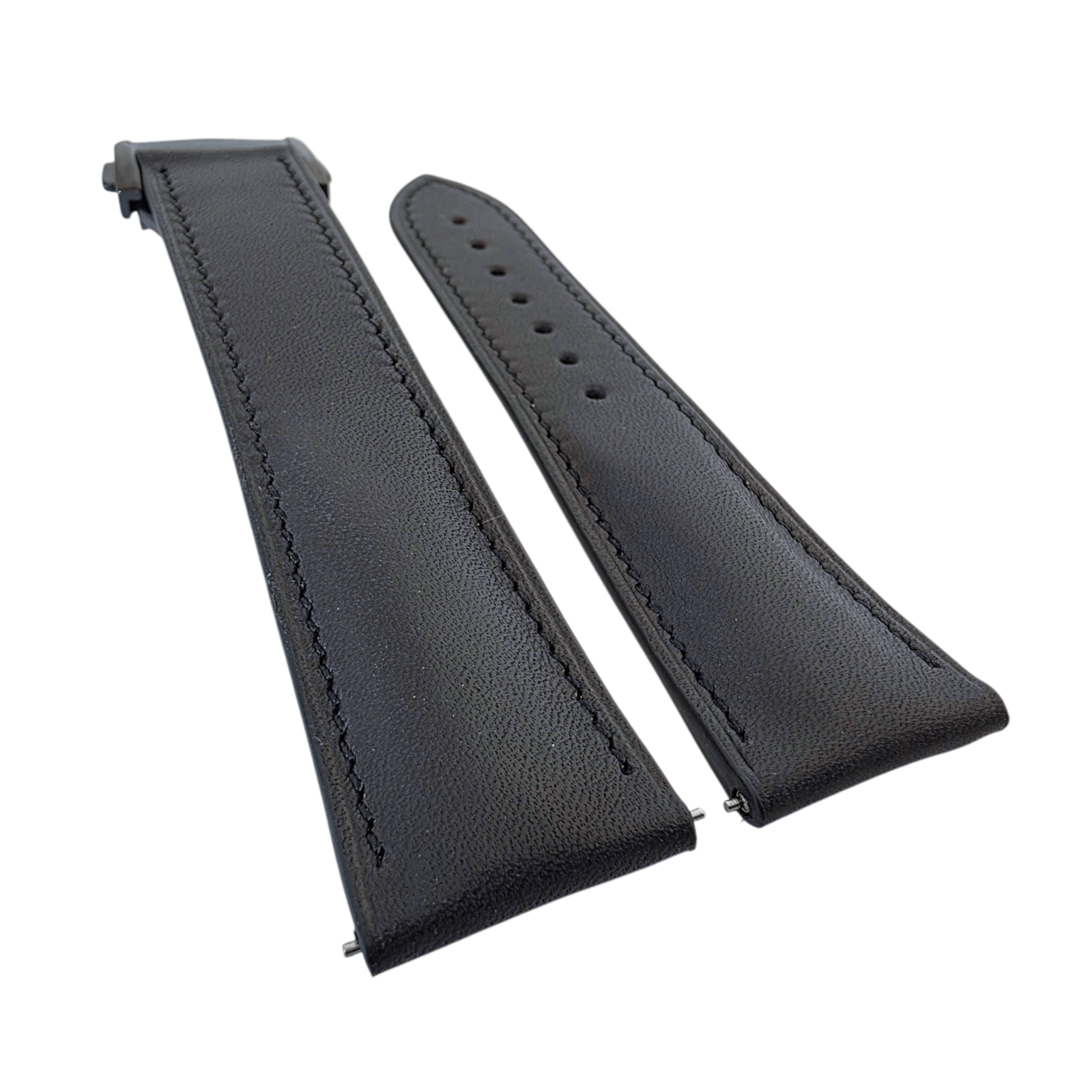 French Novanappa Full Grain Leather Deployment Watch Strap 20mm 22mm Black - Wrist Envy