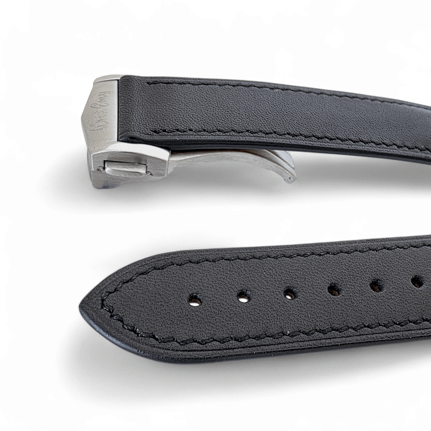 French Novanappa Full Grain Leather Deployment Watch Strap 20mm 22mm Black - Wrist Envy