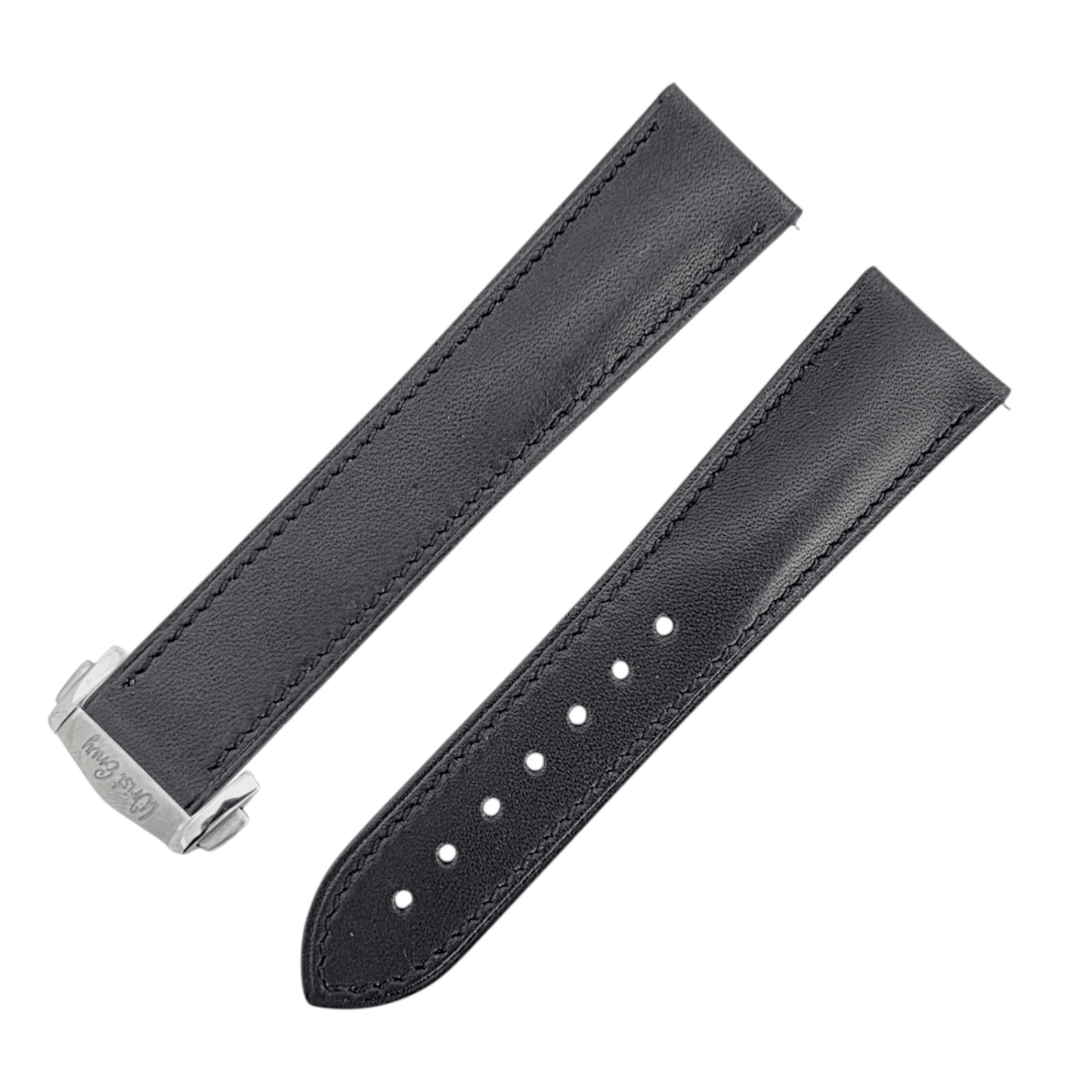 French Novanappa Full Grain Leather Deployment Watch Strap 20mm 22mm Black - Wrist Envy