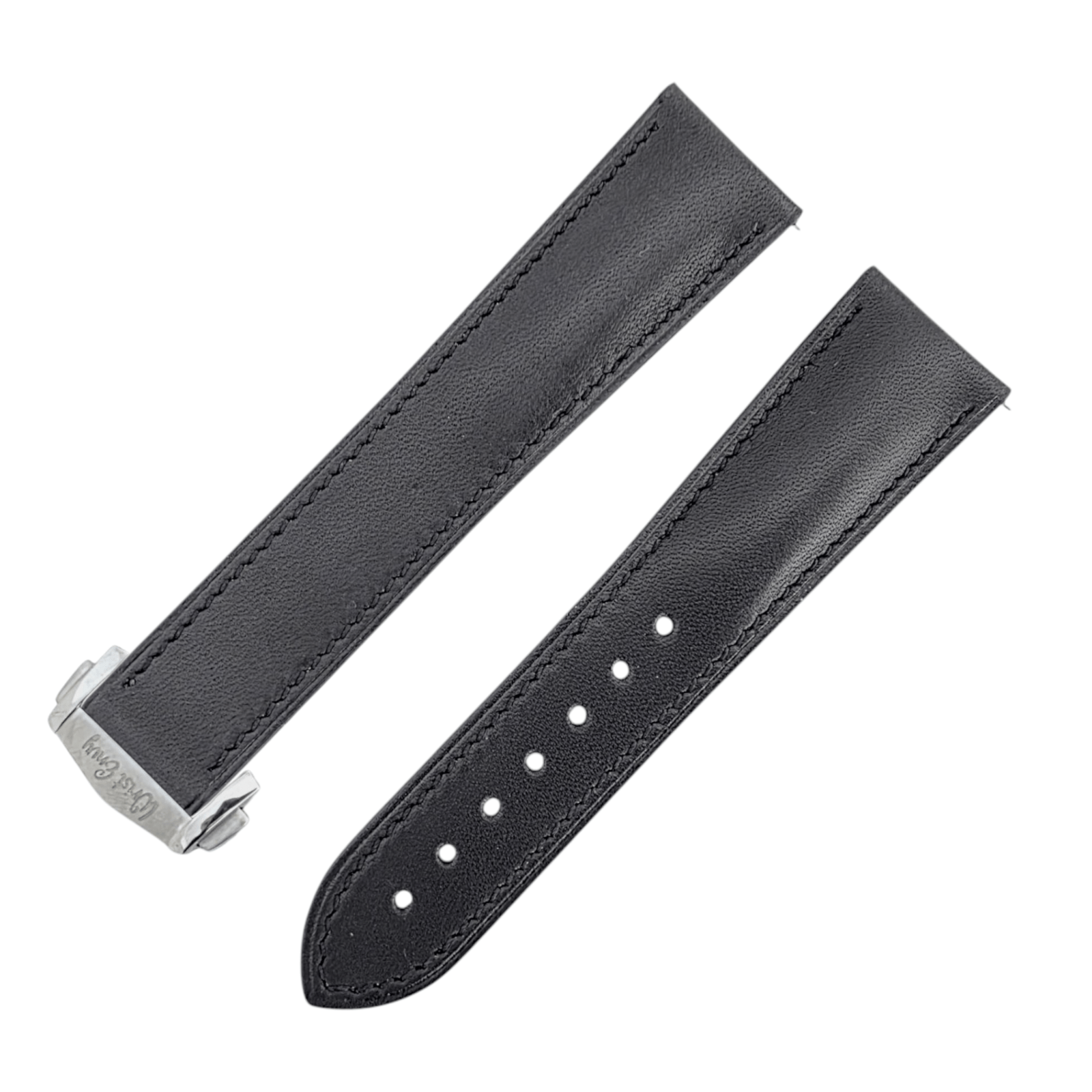 French Novanappa Full Grain Leather Deployment Watch Strap 20mm 22mm Black - Wrist Envy