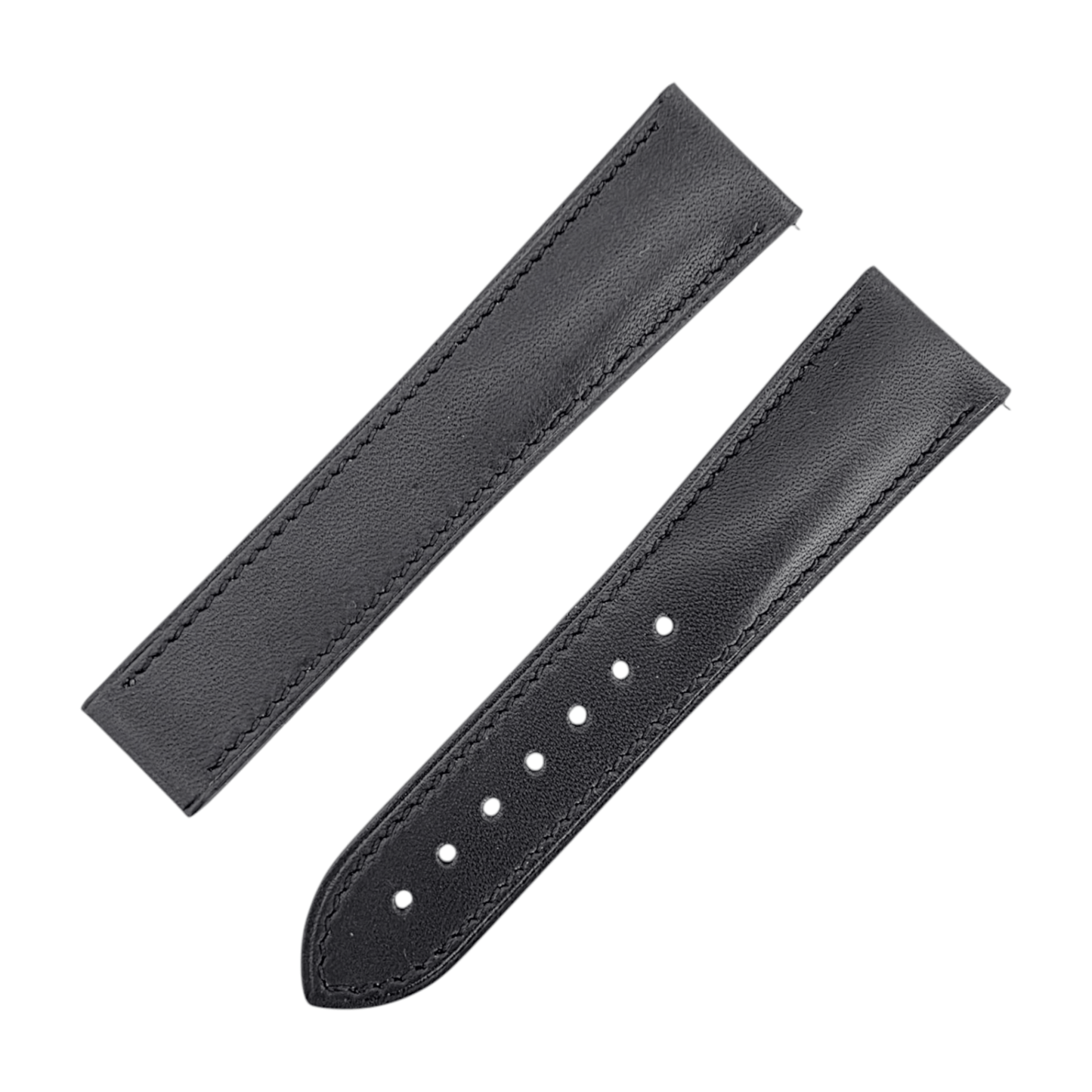 French Novanappa Full Grain Leather Deployment Watch Strap 20mm 22mm Black - Wrist Envy