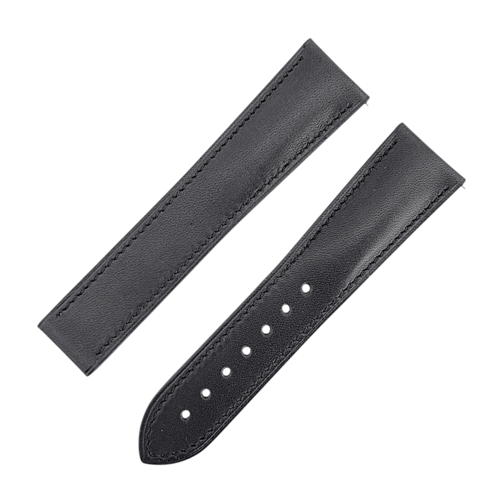French Novanappa Full Grain Leather Deployment Watch Strap 20mm 22mm Black - Wrist Envy