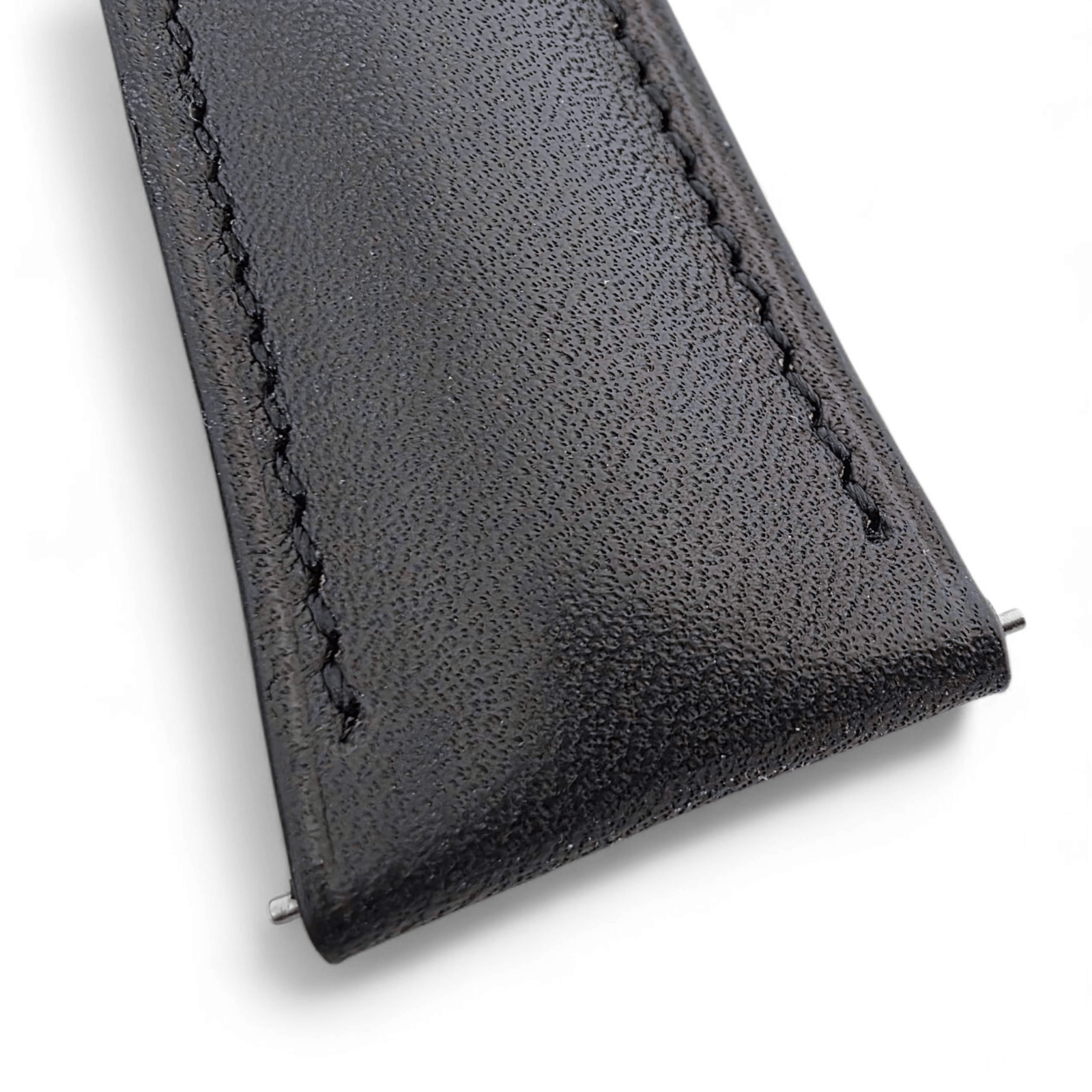 French Novanappa Full Grain Leather Deployment Watch Strap 20mm 22mm Black - Wrist Envy