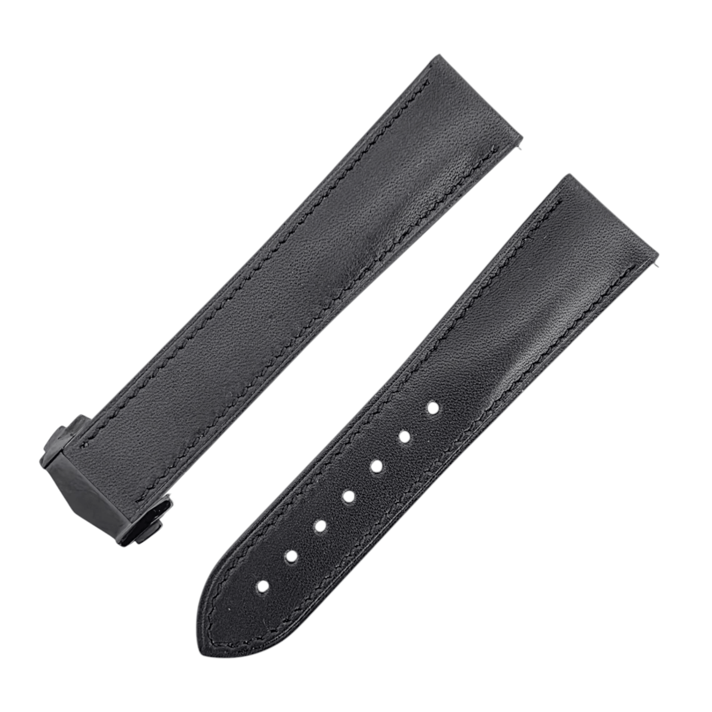 French Novanappa Full Grain Leather Deployment Watch Strap 20mm 22mm Black - Wrist Envy