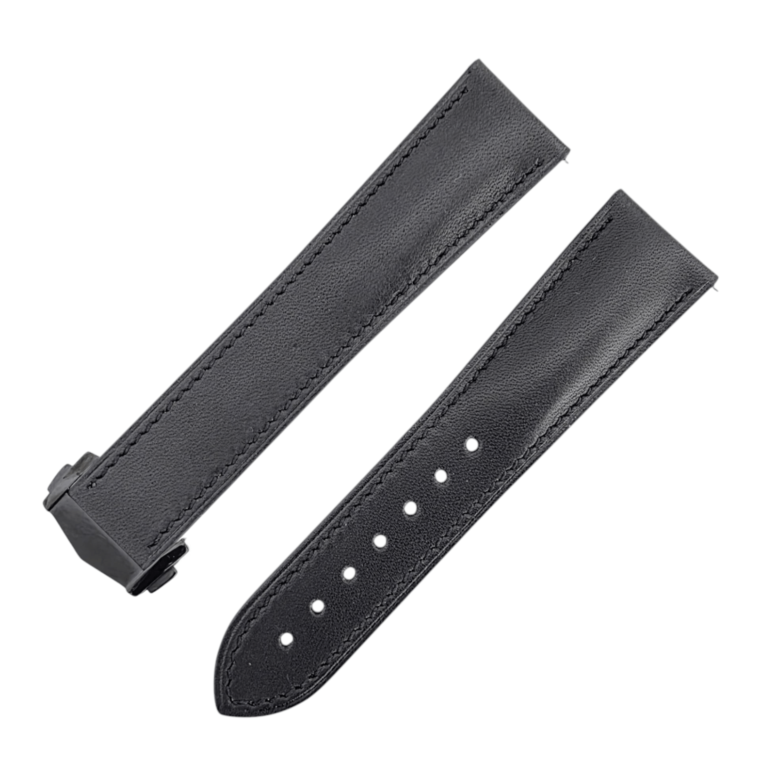 French Novanappa Full Grain Leather Deployment Watch Strap 20mm 22mm Black - Wrist Envy
