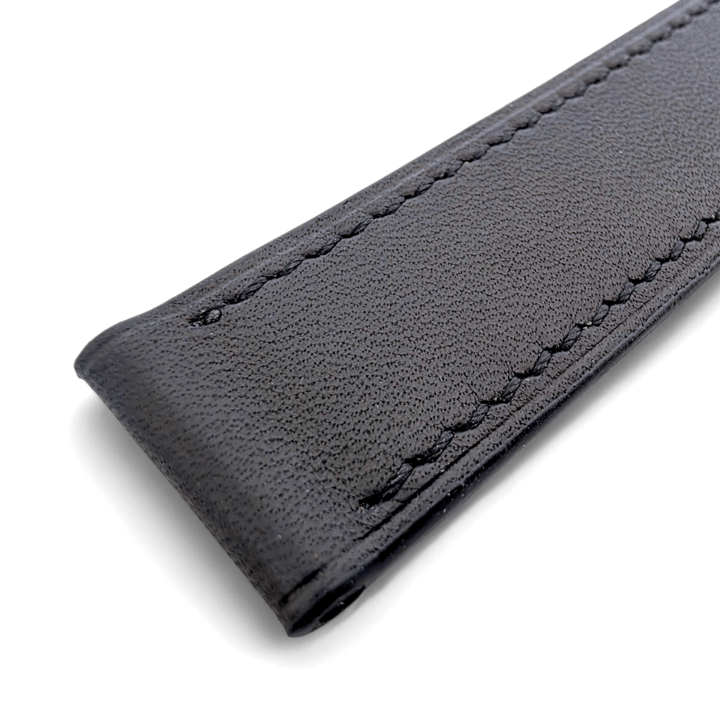 French Novanappa Full Grain Leather Deployment Watch Strap 20mm 22mm Black - Wrist Envy