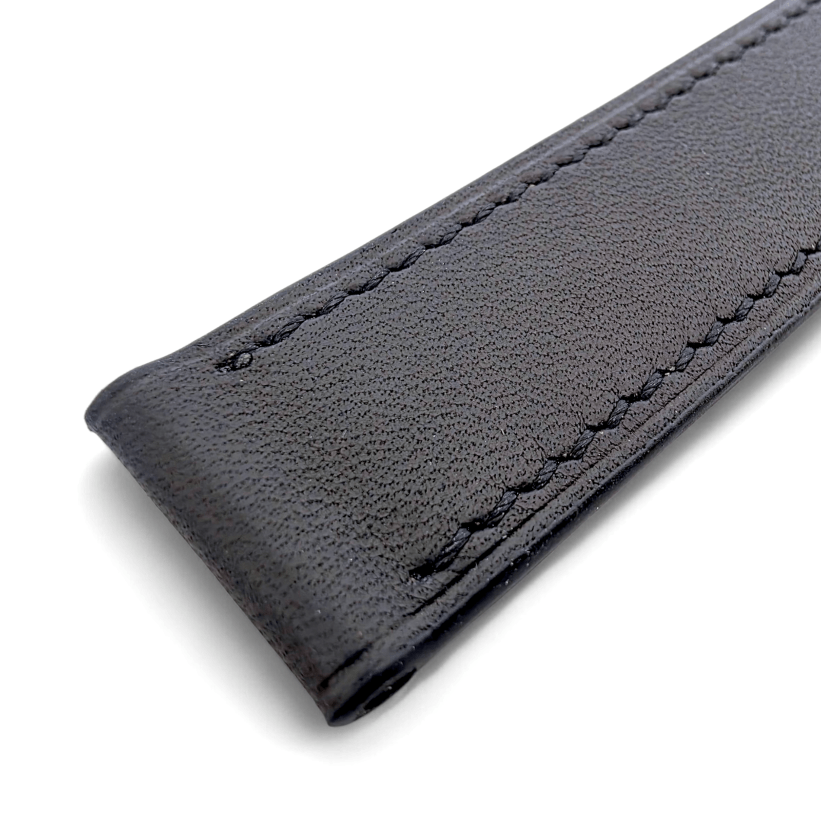 French Novanappa Full Grain Leather Deployment Watch Strap 20mm 22mm Black - Wrist Envy