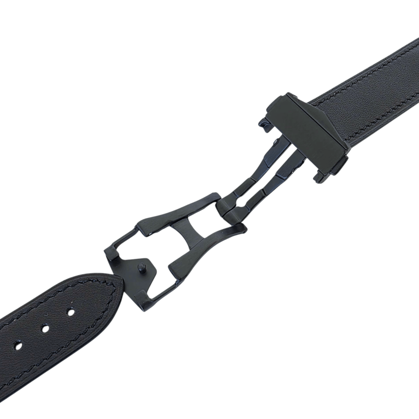 French Novanappa Full Grain Leather Deployment Watch Strap 20mm 22mm Black - Wrist Envy