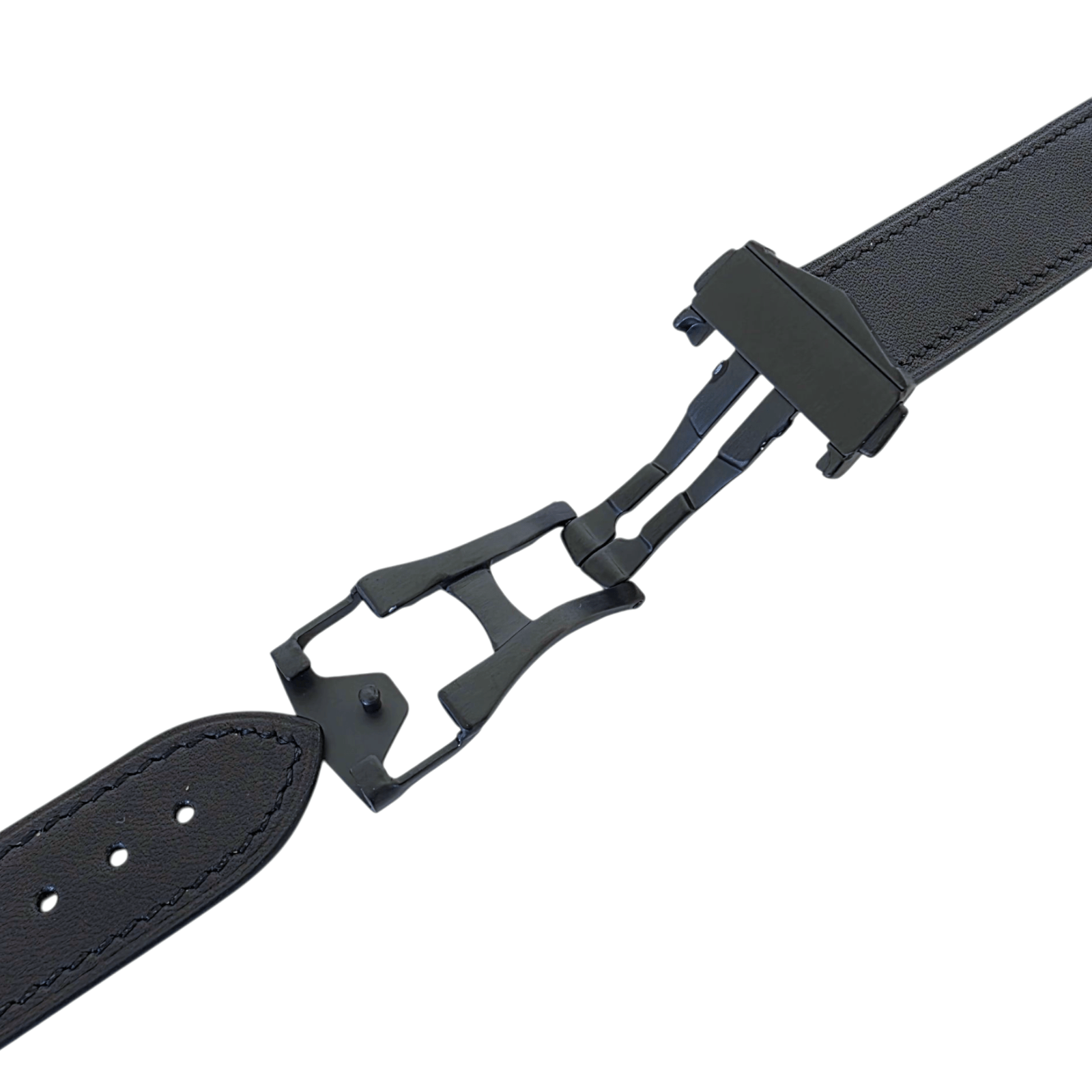 French Novanappa Full Grain Leather Deployment Watch Strap 20mm 22mm Black - Wrist Envy