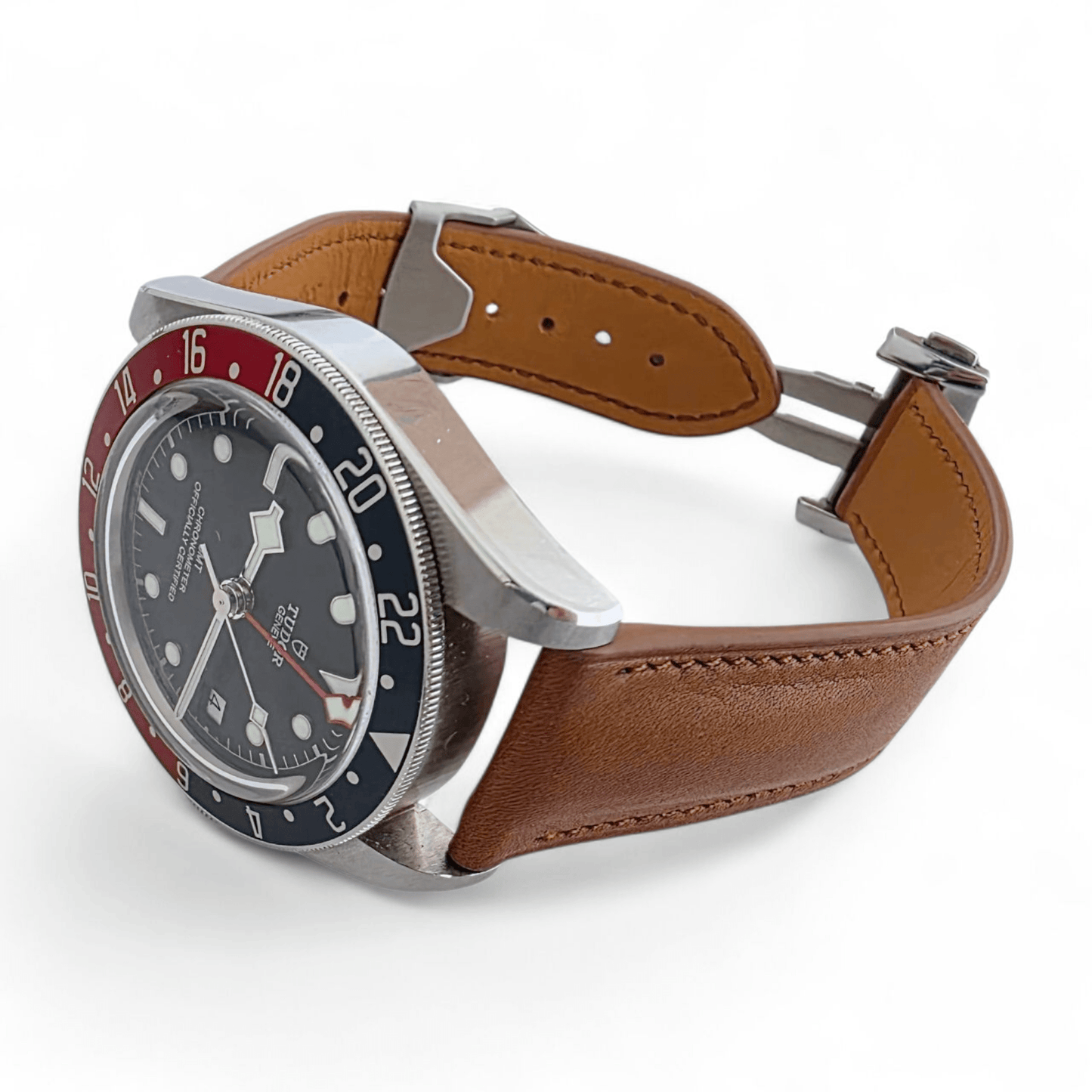 French Novanappa Full Grain Leather Deployment Watch Strap 20mm 22mm Black Cream - Wrist Envy