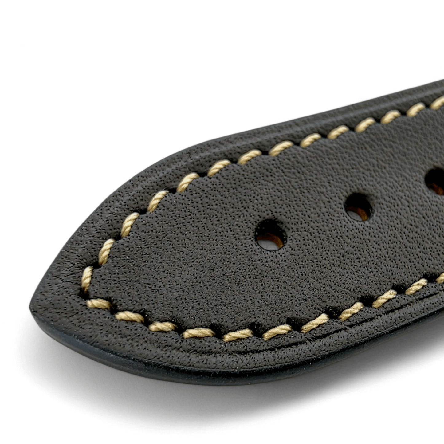 French Novanappa Full Grain Leather Deployment Watch Strap 20mm 22mm Black Cream - Wrist Envy