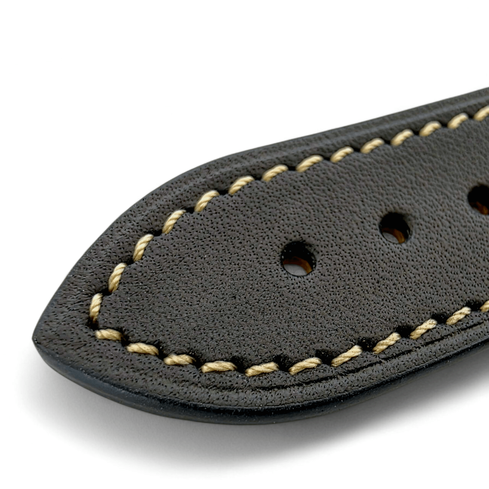 French Novanappa Full Grain Leather Deployment Watch Strap 20mm 22mm Black Cream - Wrist Envy