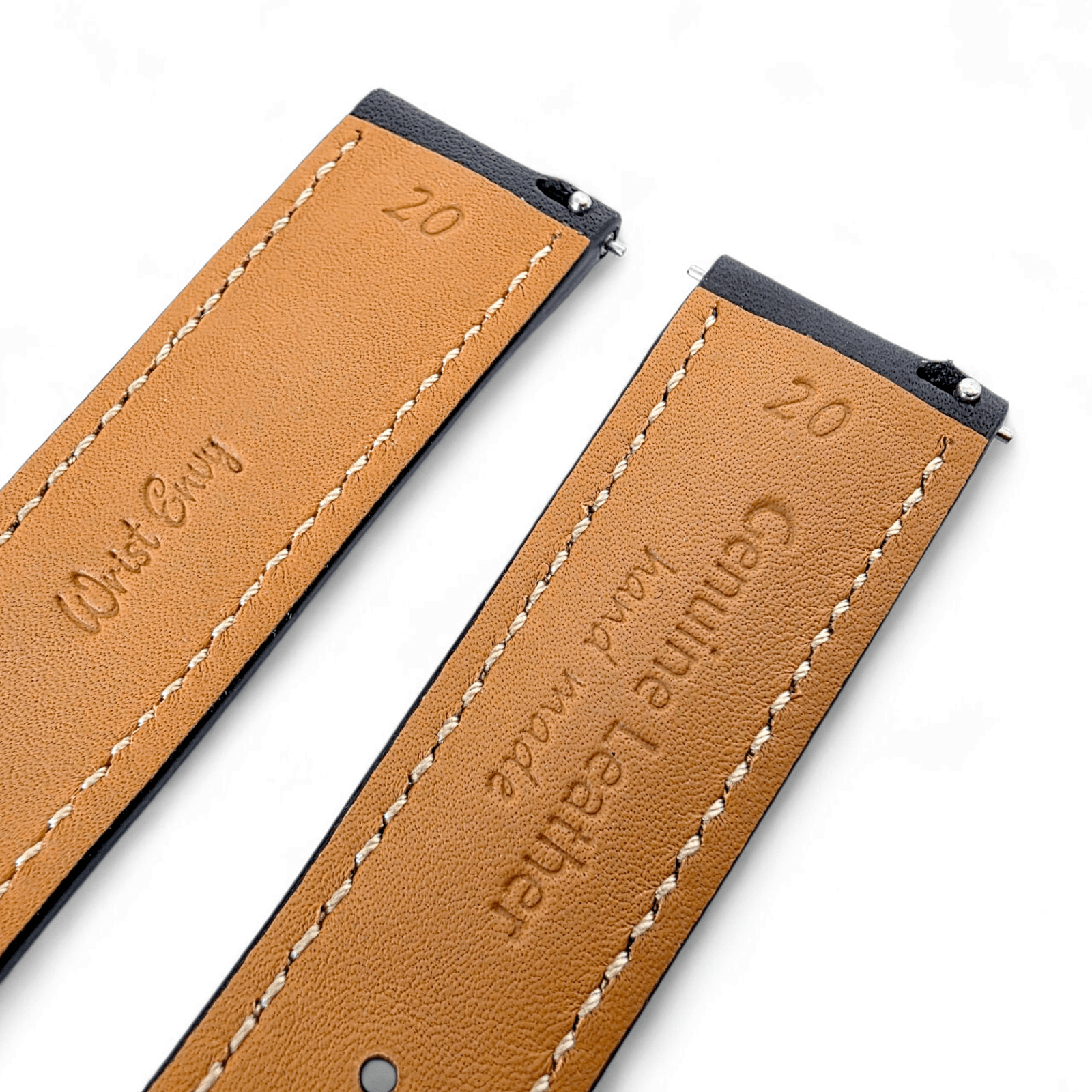 French Novanappa Full Grain Leather Deployment Watch Strap 20mm 22mm Black Cream - Wrist Envy