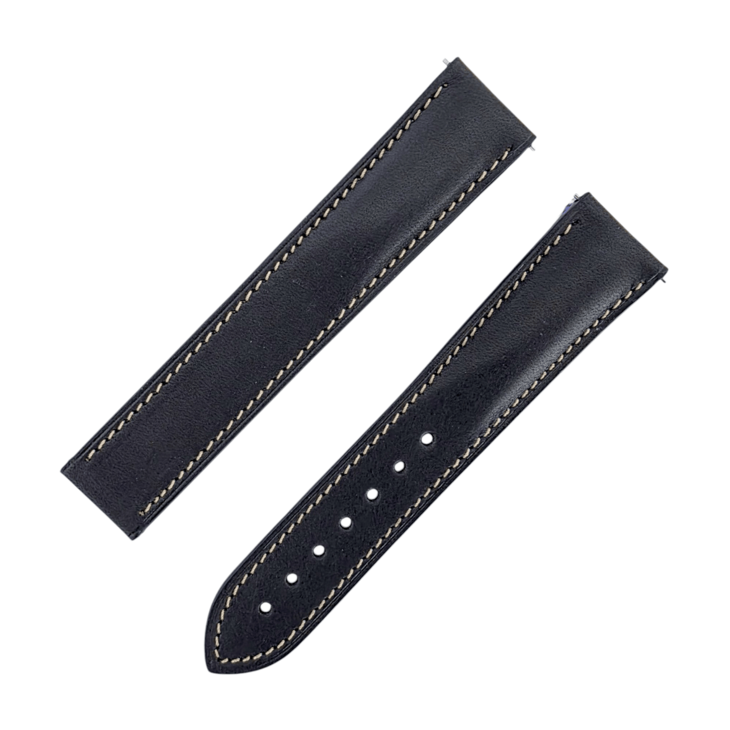 French Novanappa Full Grain Leather Deployment Watch Strap 20mm 22mm Black Cream - Wrist Envy