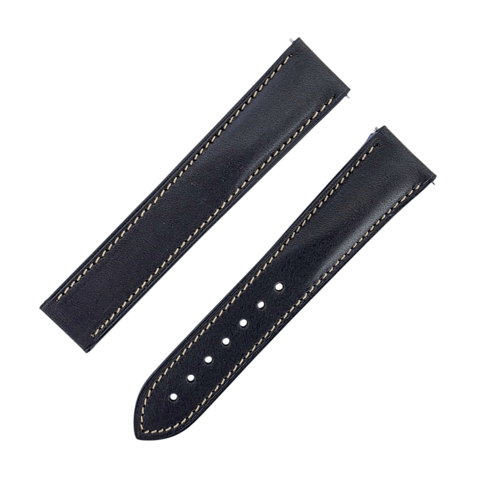 French Novanappa Full Grain Leather Deployment Watch Strap 20mm 22mm Black Cream - Wrist Envy
