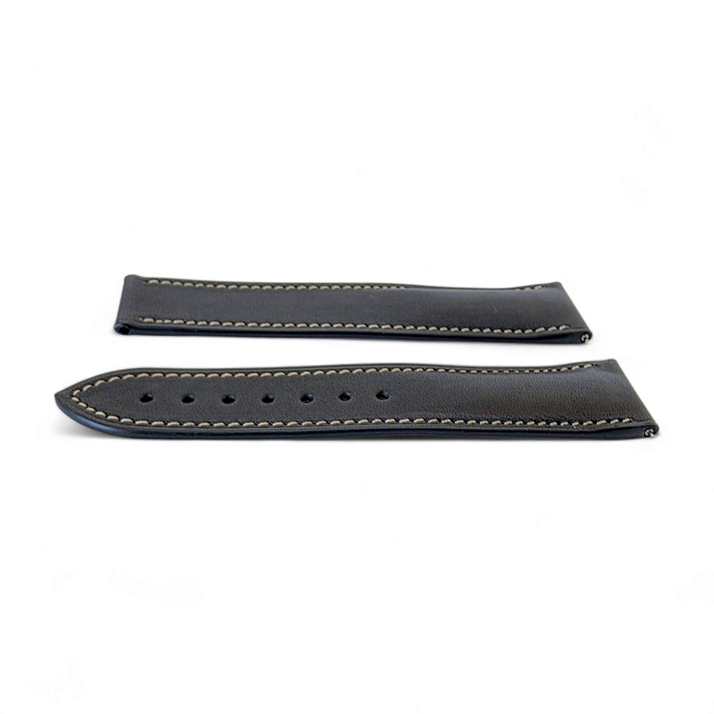 French Novanappa Full Grain Leather Deployment Watch Strap 20mm 22mm Black Cream - Wrist Envy